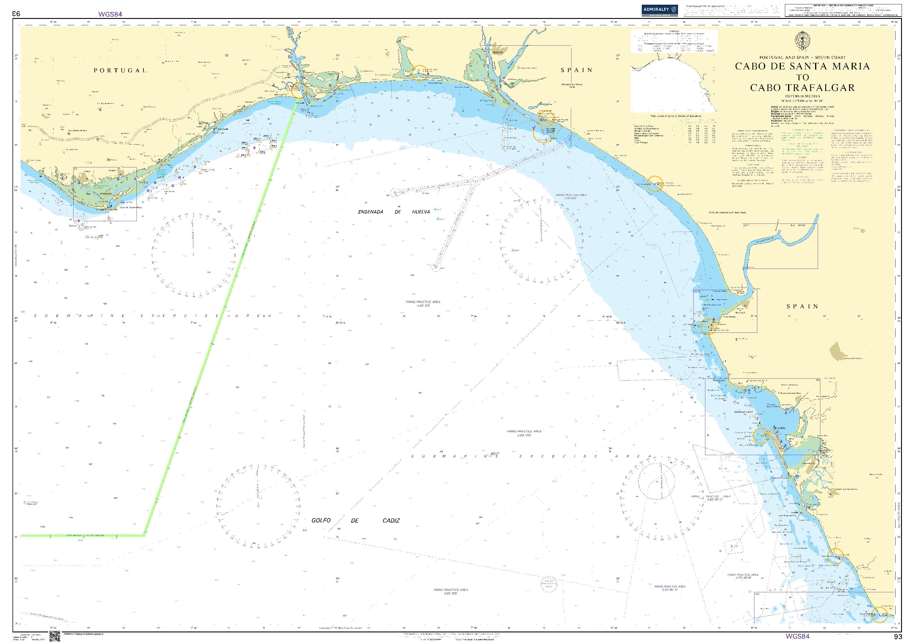 British Admiralty Nautical Chart 93: Portugal and Spain - South Coast, Cabo de Santa Maria to Cabo Trafalgar