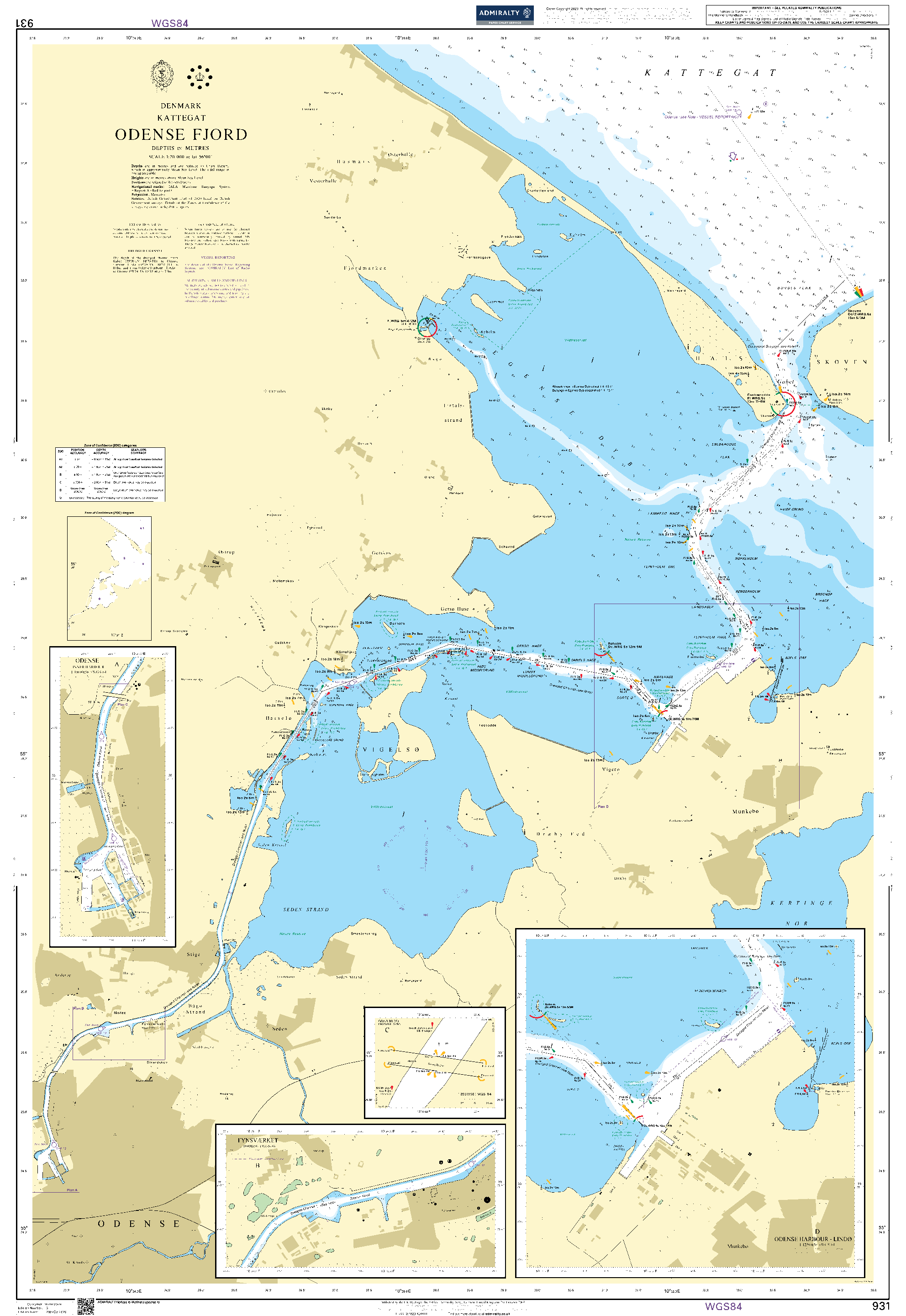 British Admiralty Nautical Chart 931: Denmark, Kattegat, Odense Fjord. Odense Nord