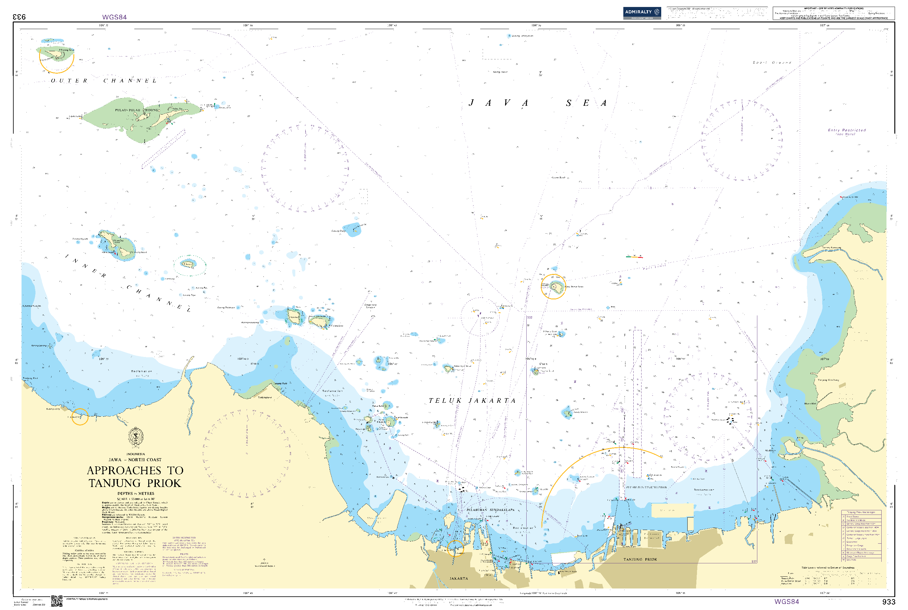British Admiralty Nautical Chart 933: Approaches to Tanjungpriok