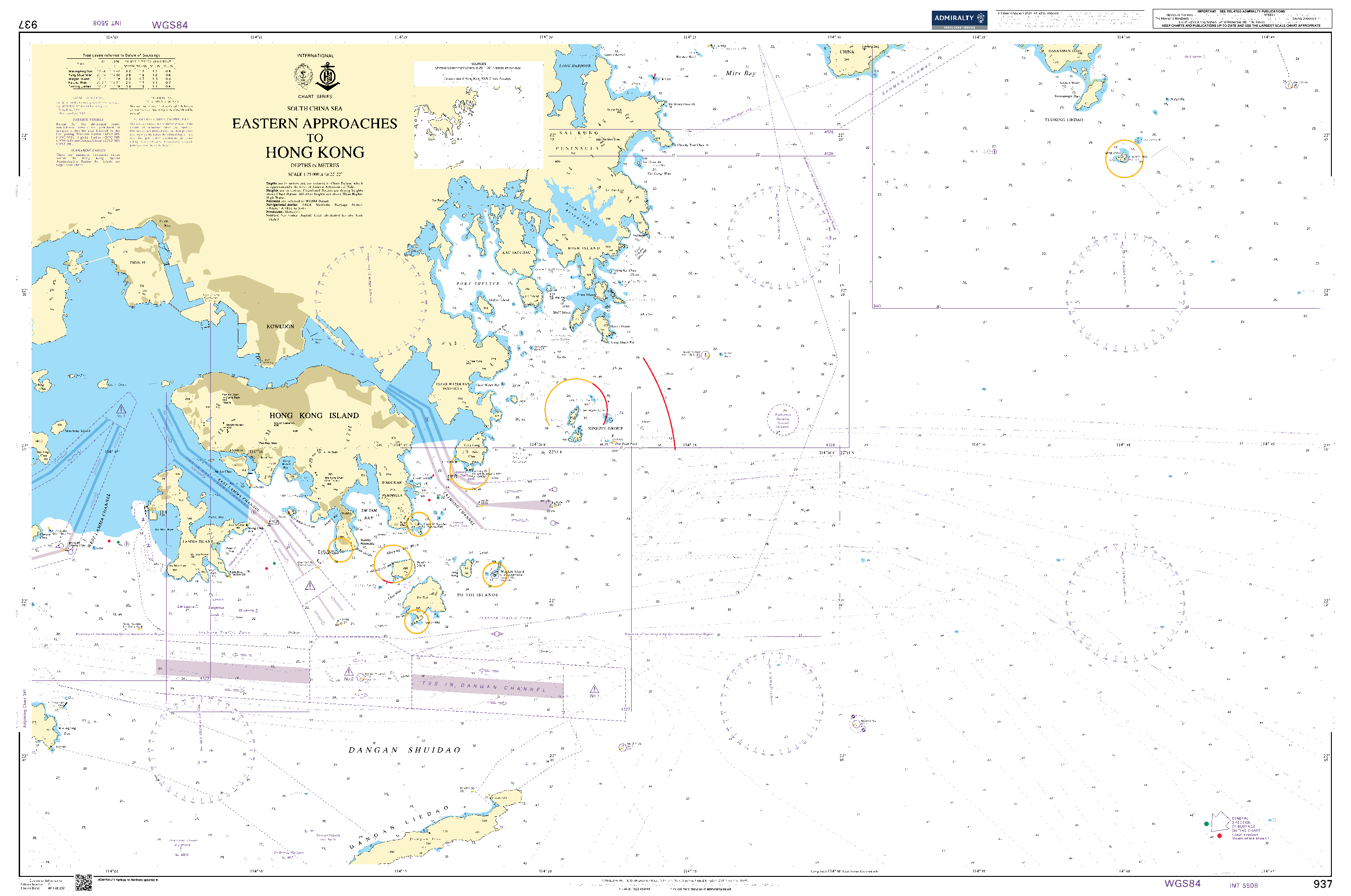 British Admiralty Nautical Chart 937: South China Sea, Eastern Approaches to Hong Kong