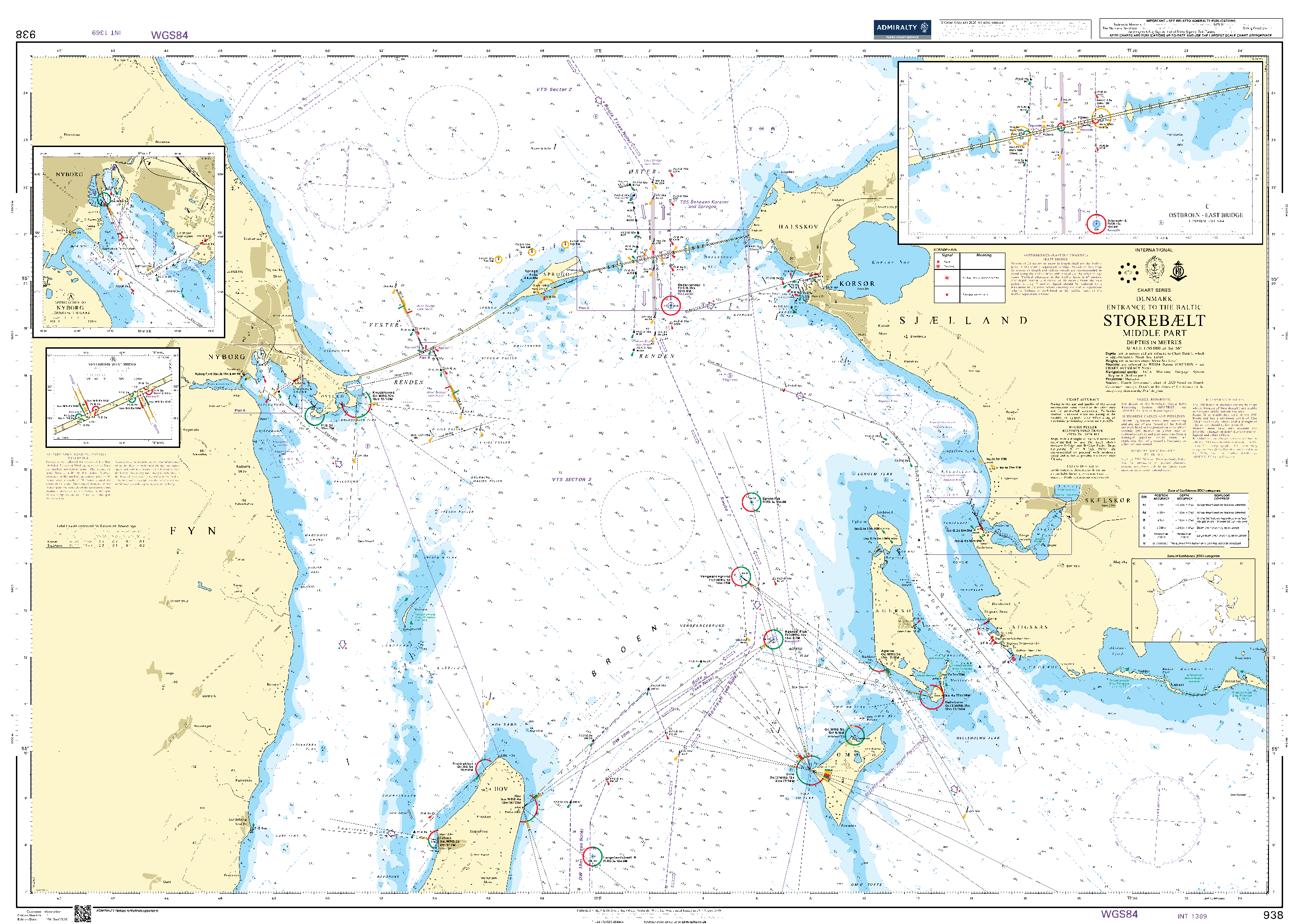 British Admiralty Nautical Chart 938: Denmark, Entrance to the Baltic, Storebælt, Middle Part