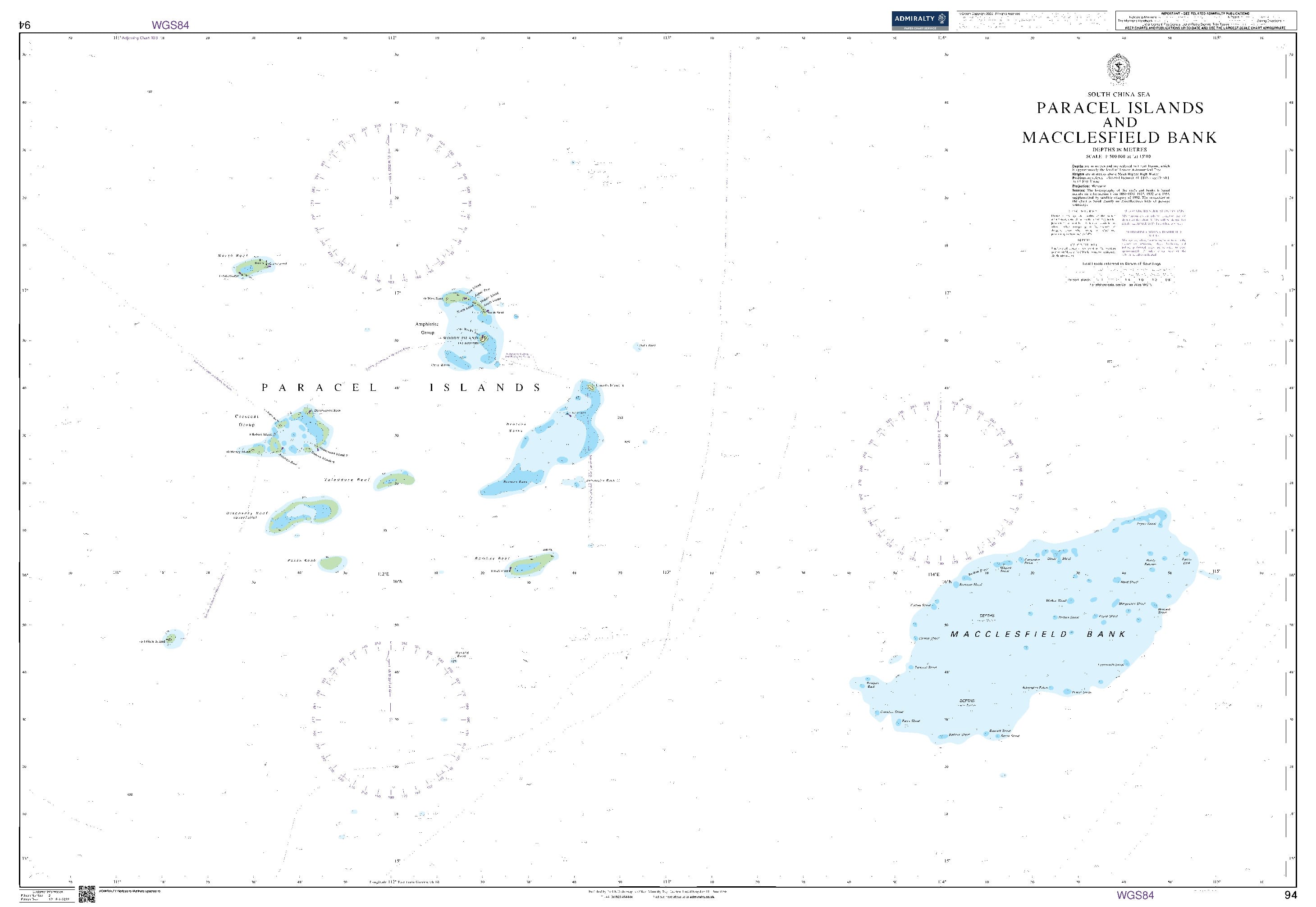 British Admiralty Nautical Chart 94: Paracel Islands and Macclesfield Bank