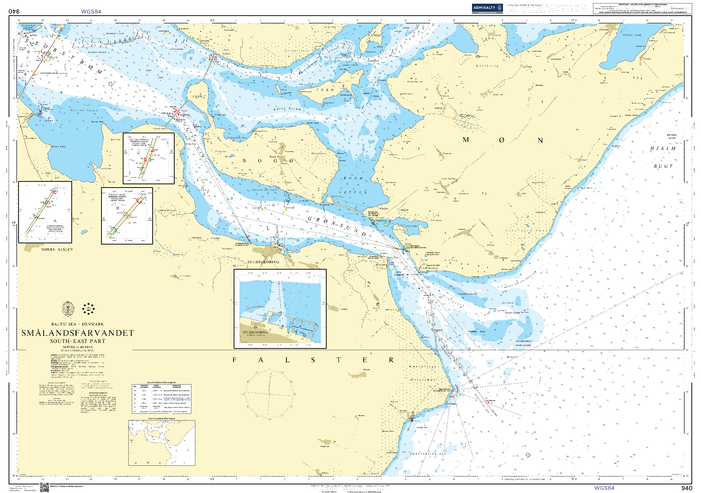 British Admiralty Nautical Chart 940: Smalandsfarvandet - South-East Part
