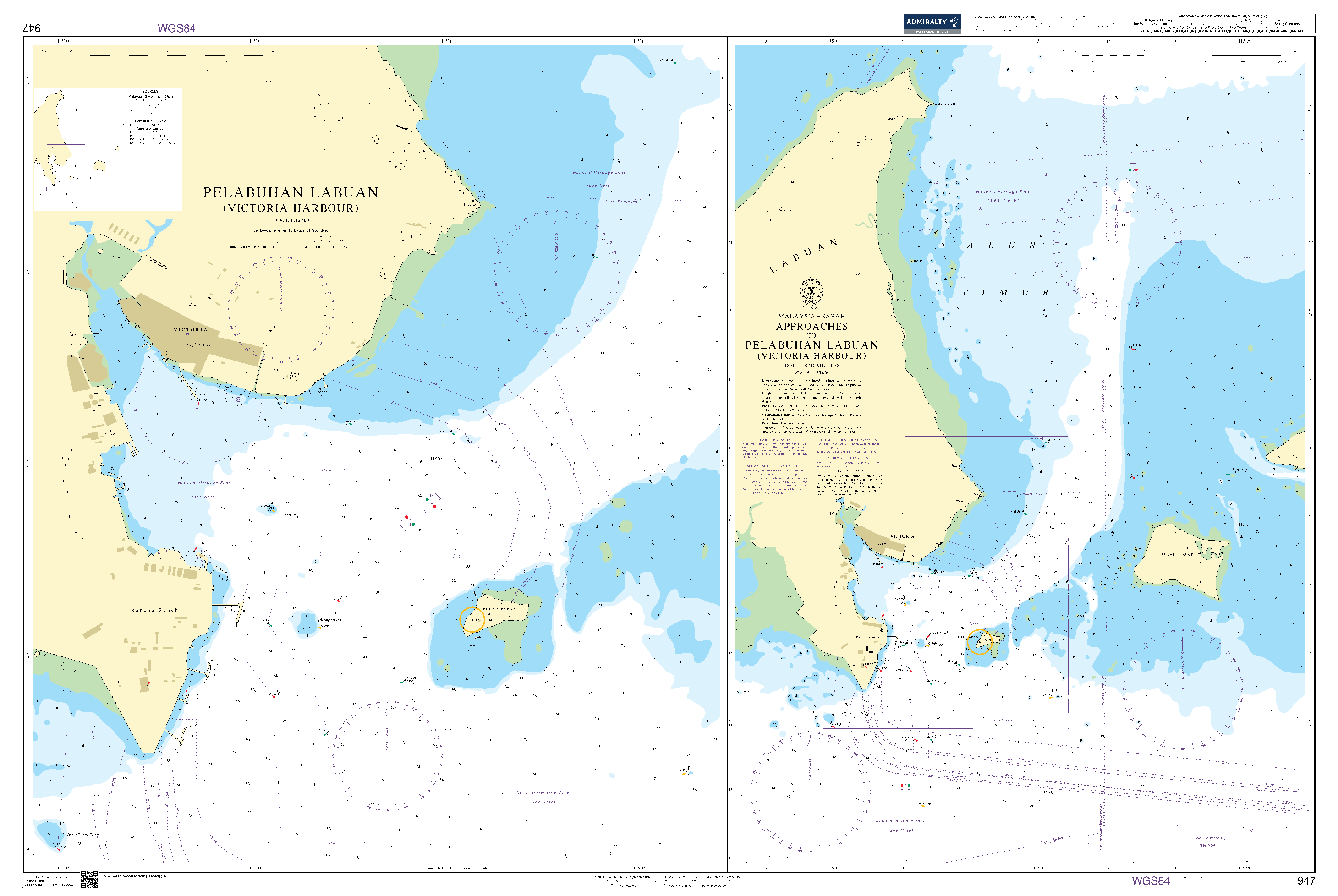 British Admiralty Nautical Chart 947: Approaches To Pelabuhan Labuan (Victoria Harbour)