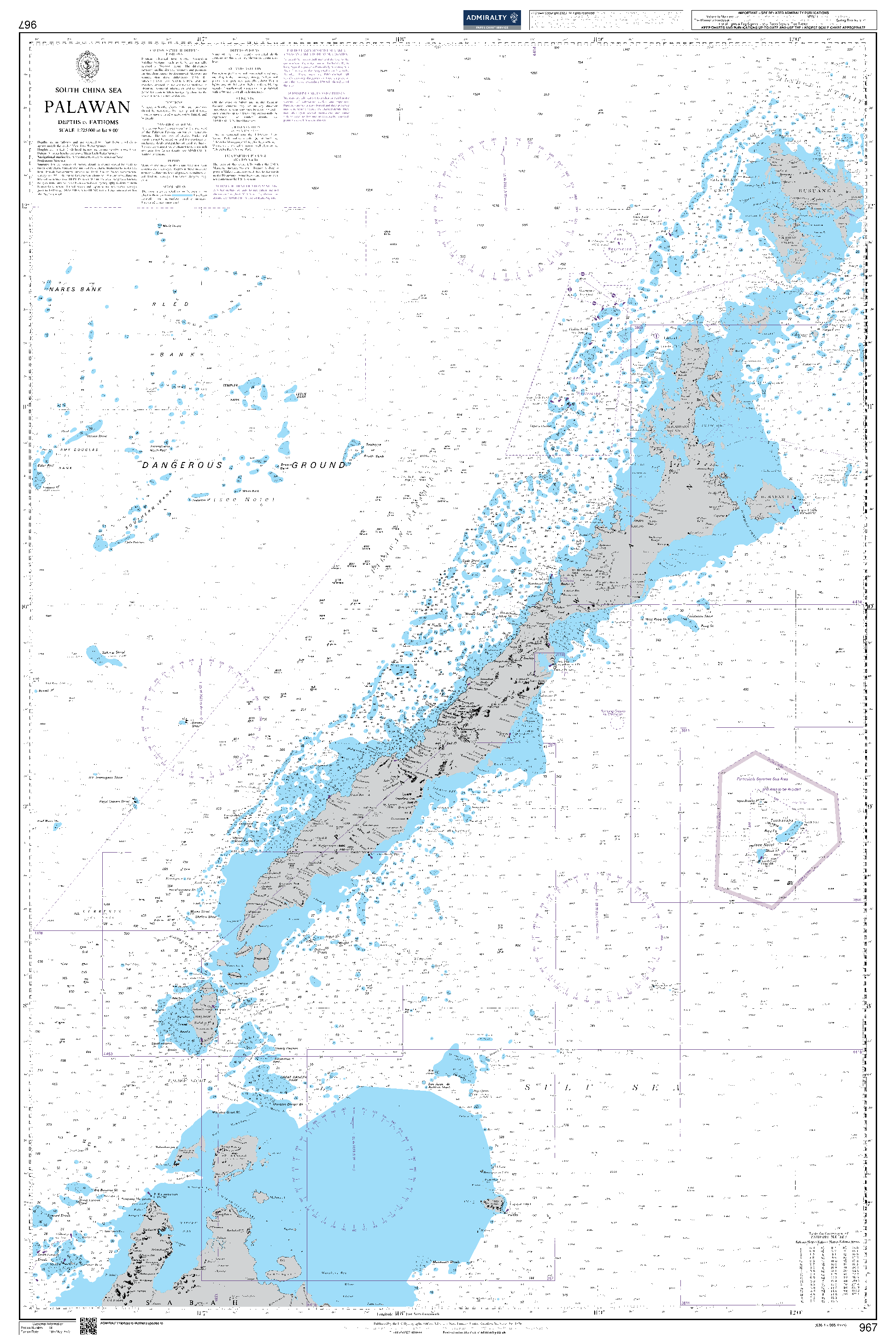 British Admiralty Nautical Chart 967: Palawan