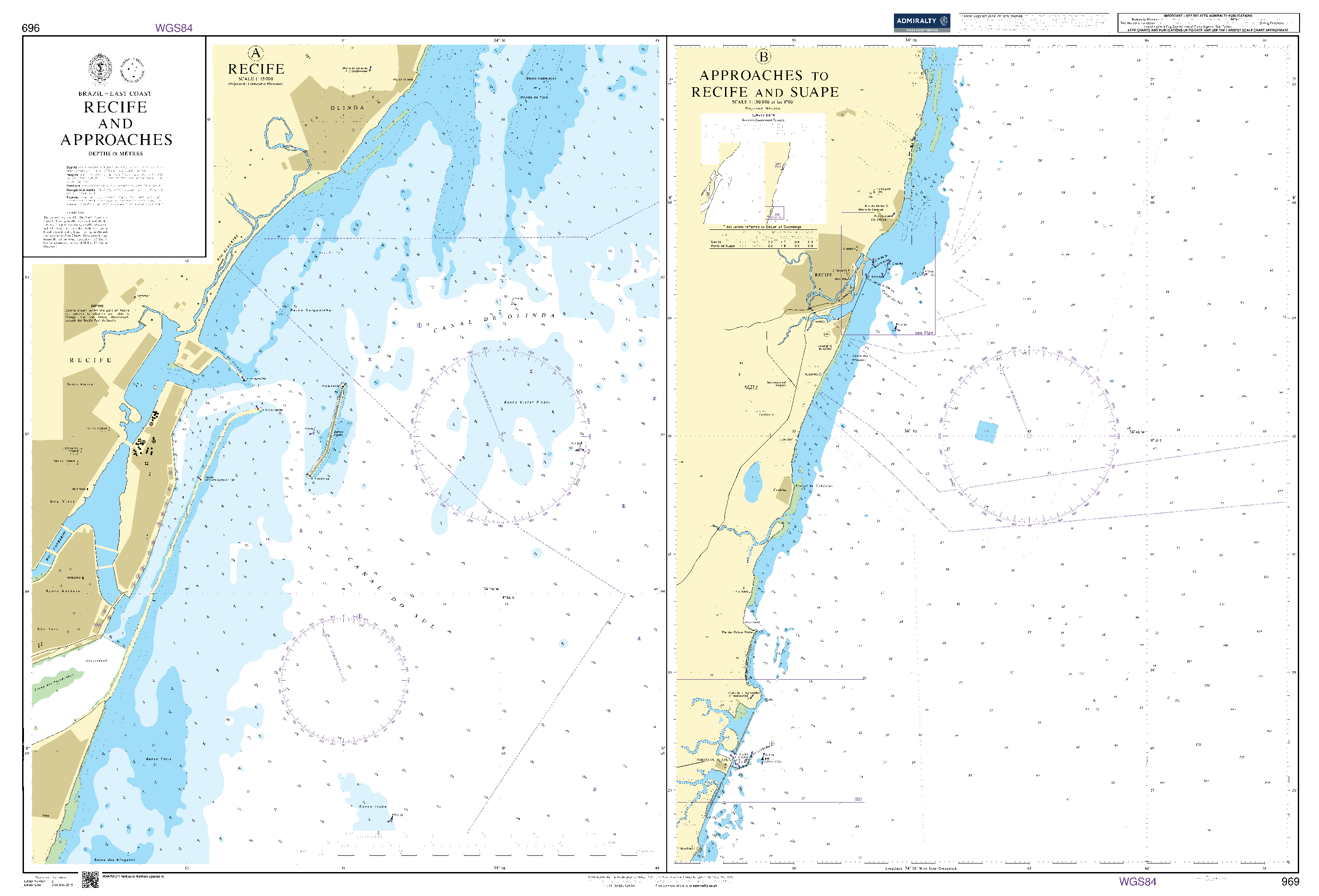 British Admiralty Nautical Chart 969: Recife and Approaches