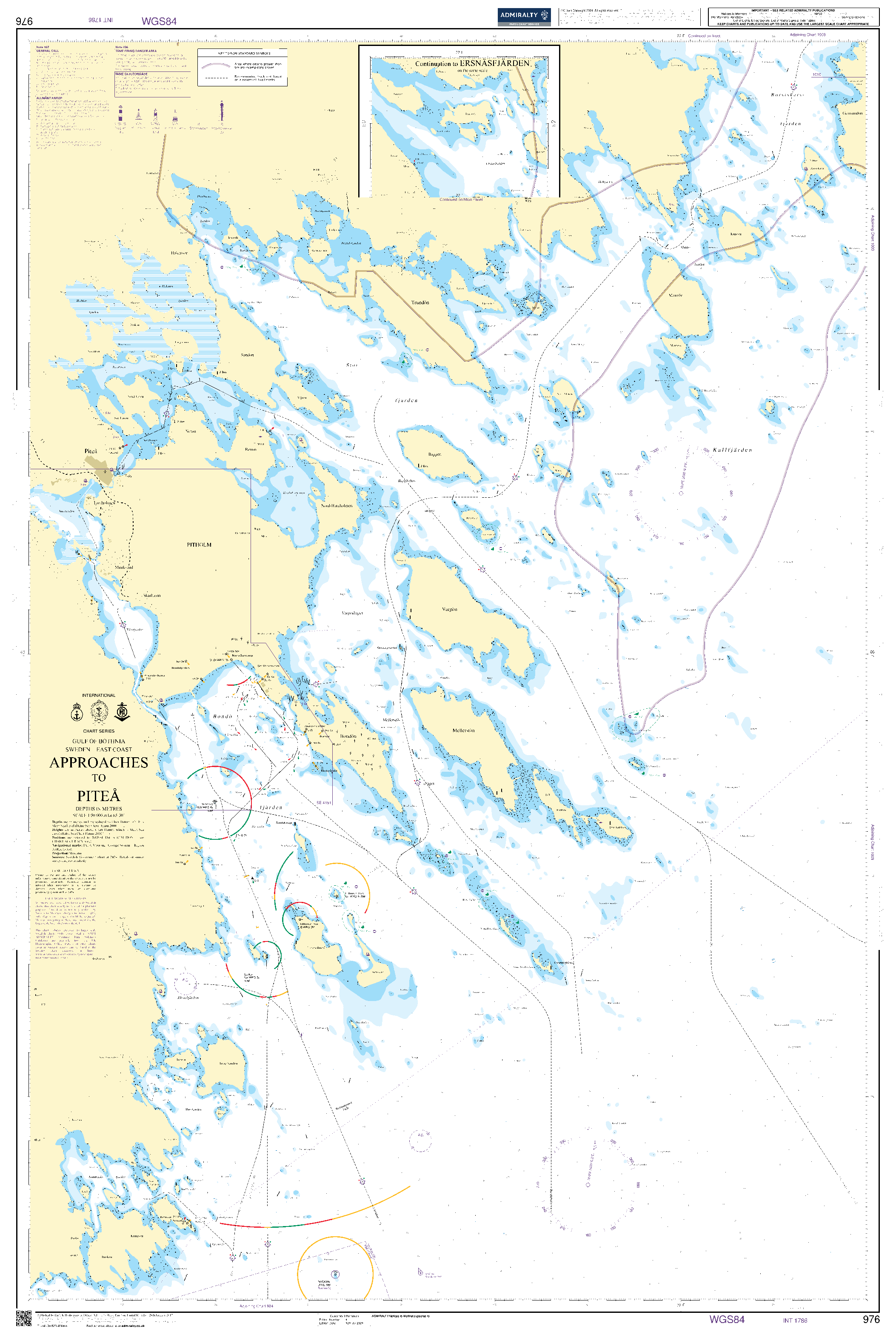 British Admiralty Nautical Chart 976: Approaches to Pitea