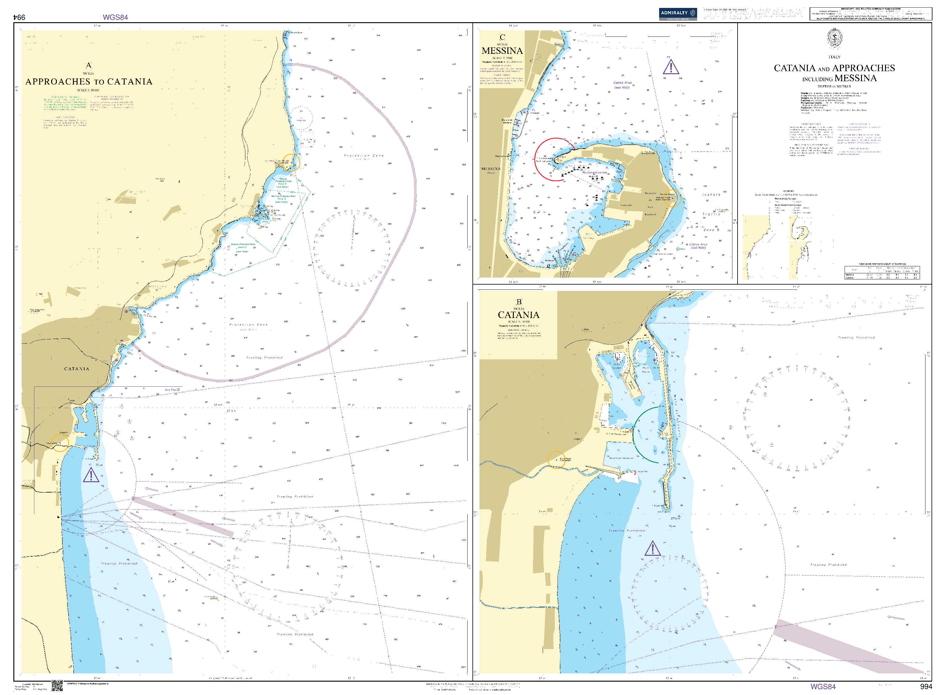 British Admiralty Nautical Chart 994: Italy, Catania and Approaches including Messina