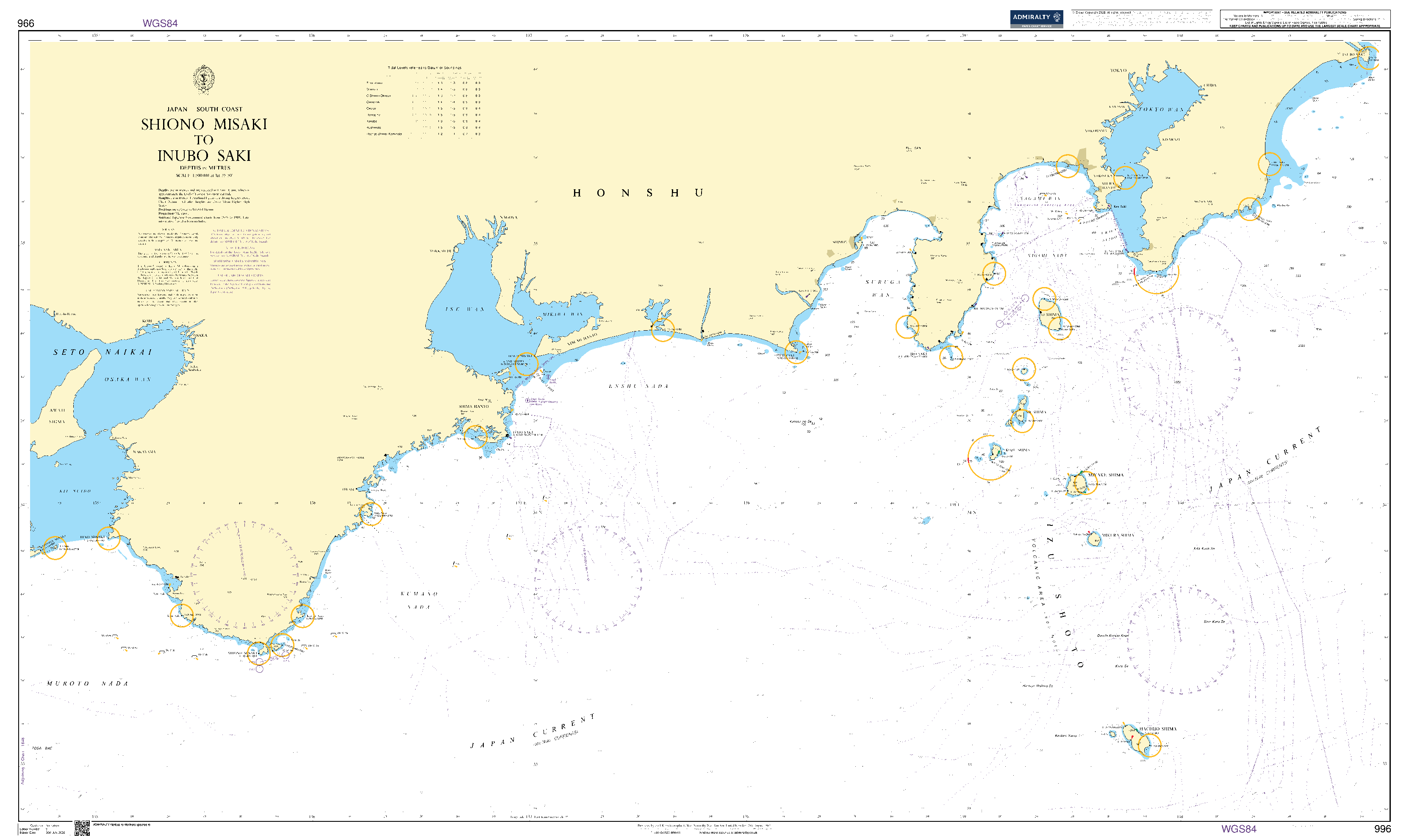 British Admiralty Nautical Chart 996: Shiono Misaki to Inubo Saki