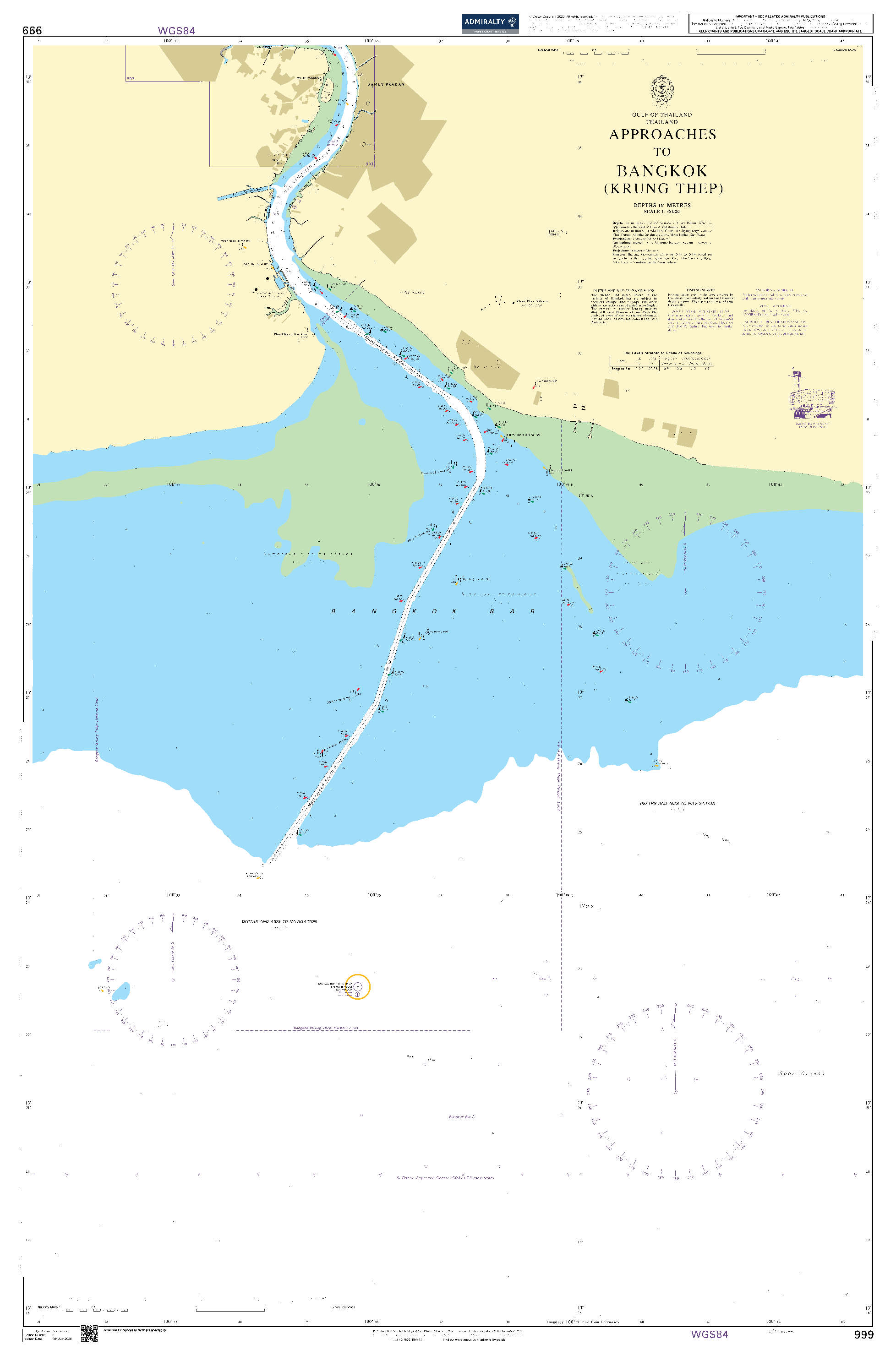 British Admiralty Nautical  Chart 999: Approaches to Bangkok (Krung Thep)