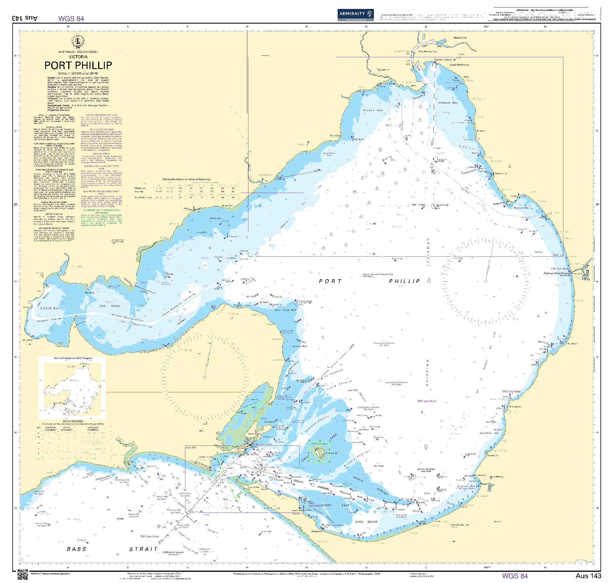 British Admiralty Nautical Chart AUS143: Australia - South Coast - Victoria - Port Phillip
