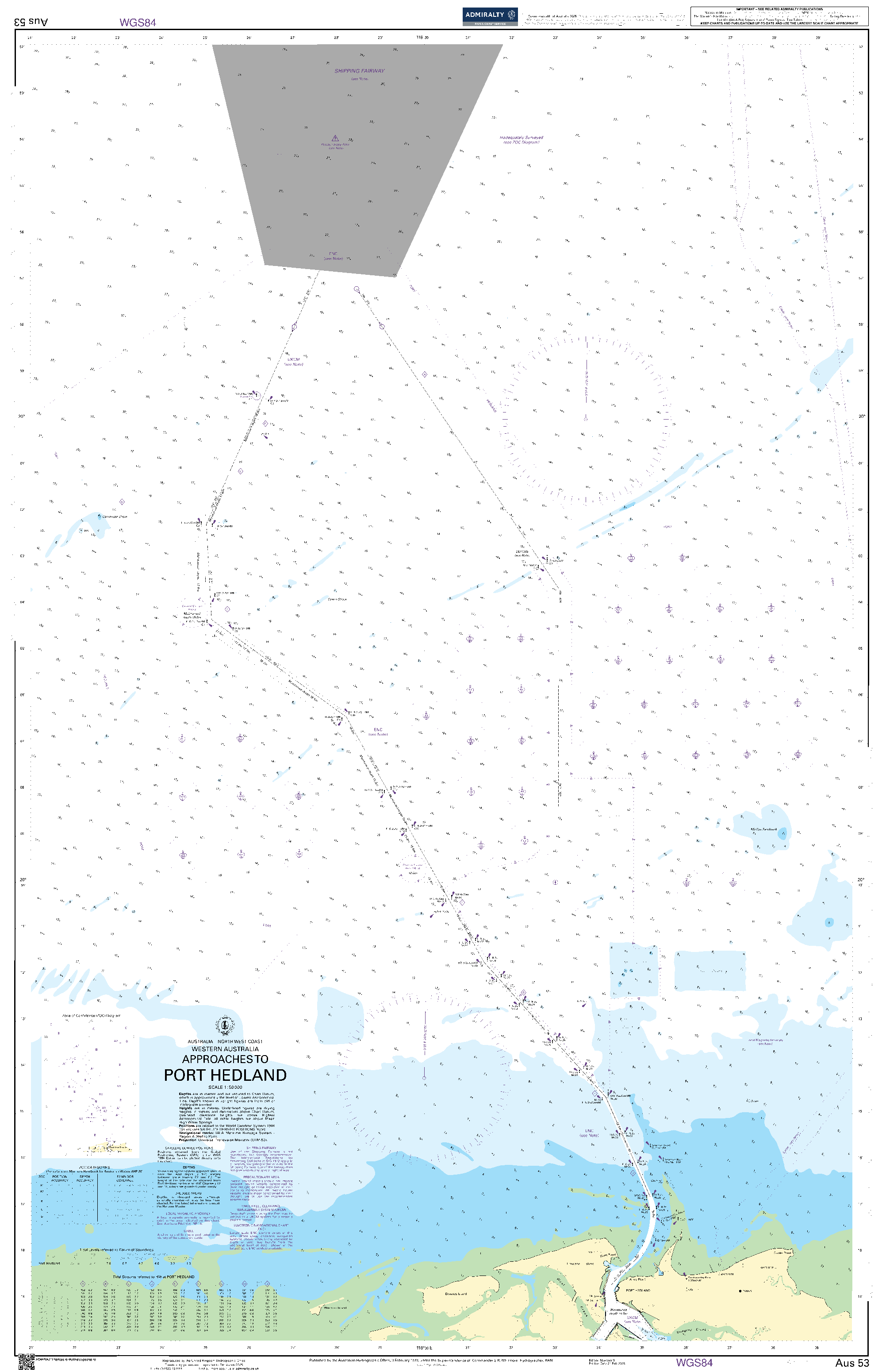 British Admiralty Nautical Chart AUS53: Australia - North West Coast - Western Australia - Approaches to Port Hedland