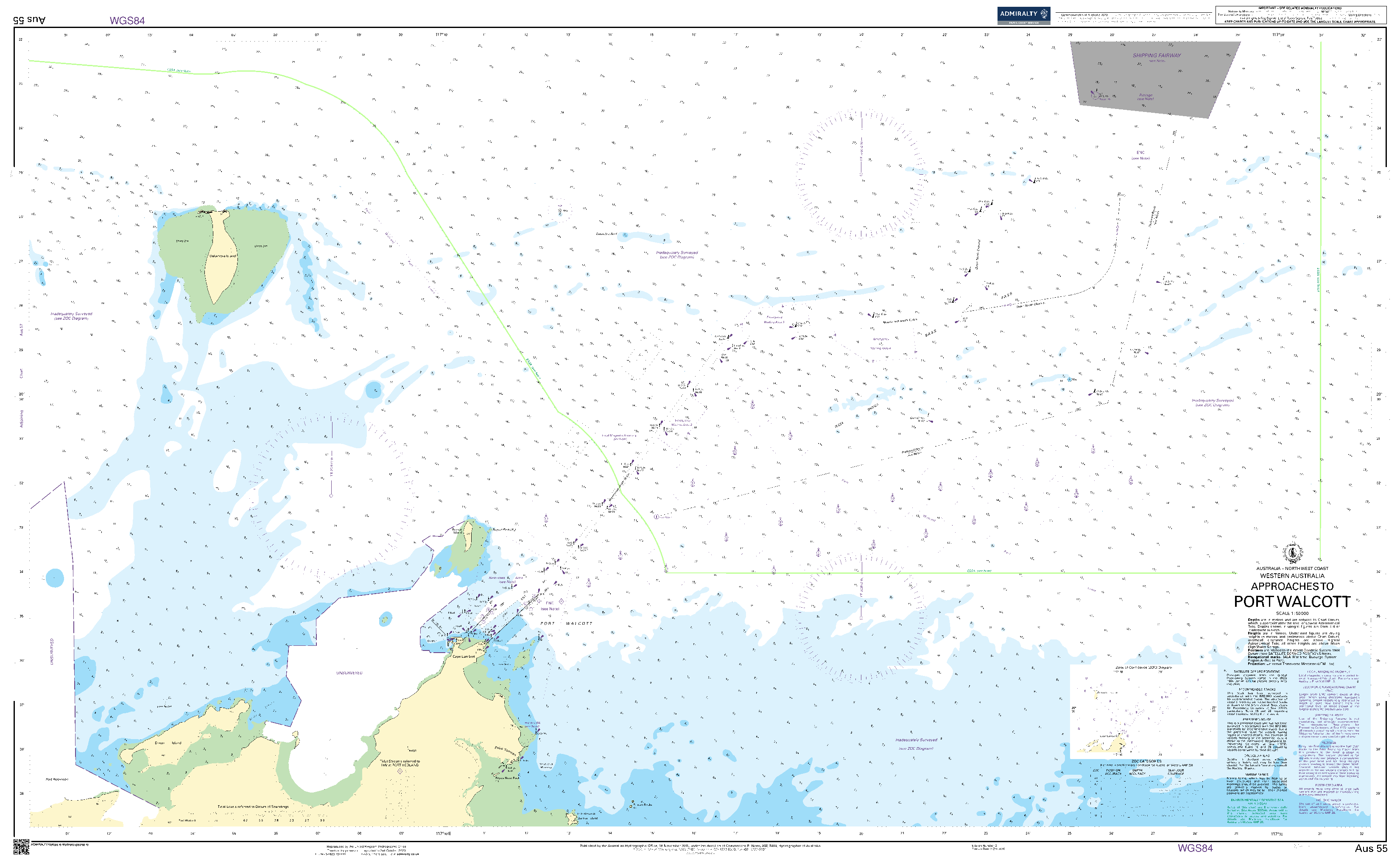 British Admiralty Nautical Chart AUS55: Australia - North West Coast - Western Australia - Approaches to Port Walcott