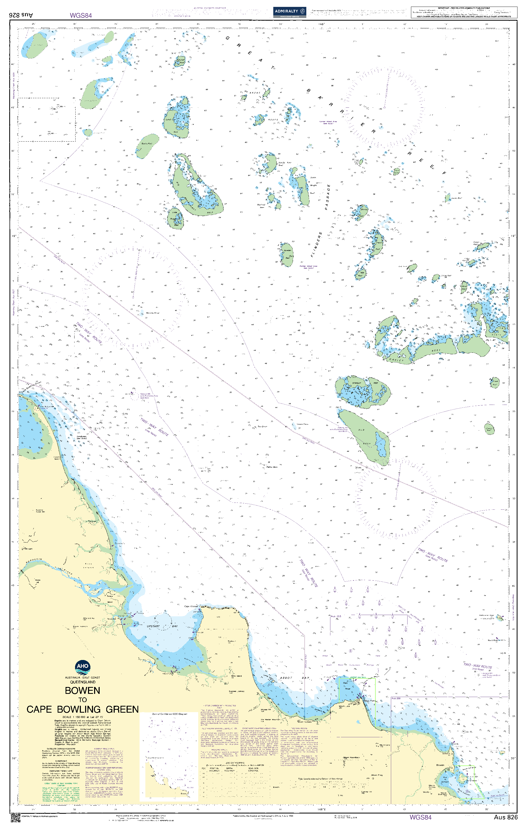 British Admiralty Nautical Chart AUS826: Australia - East Coast - Queensland - Bowen to Cape Bowling Green