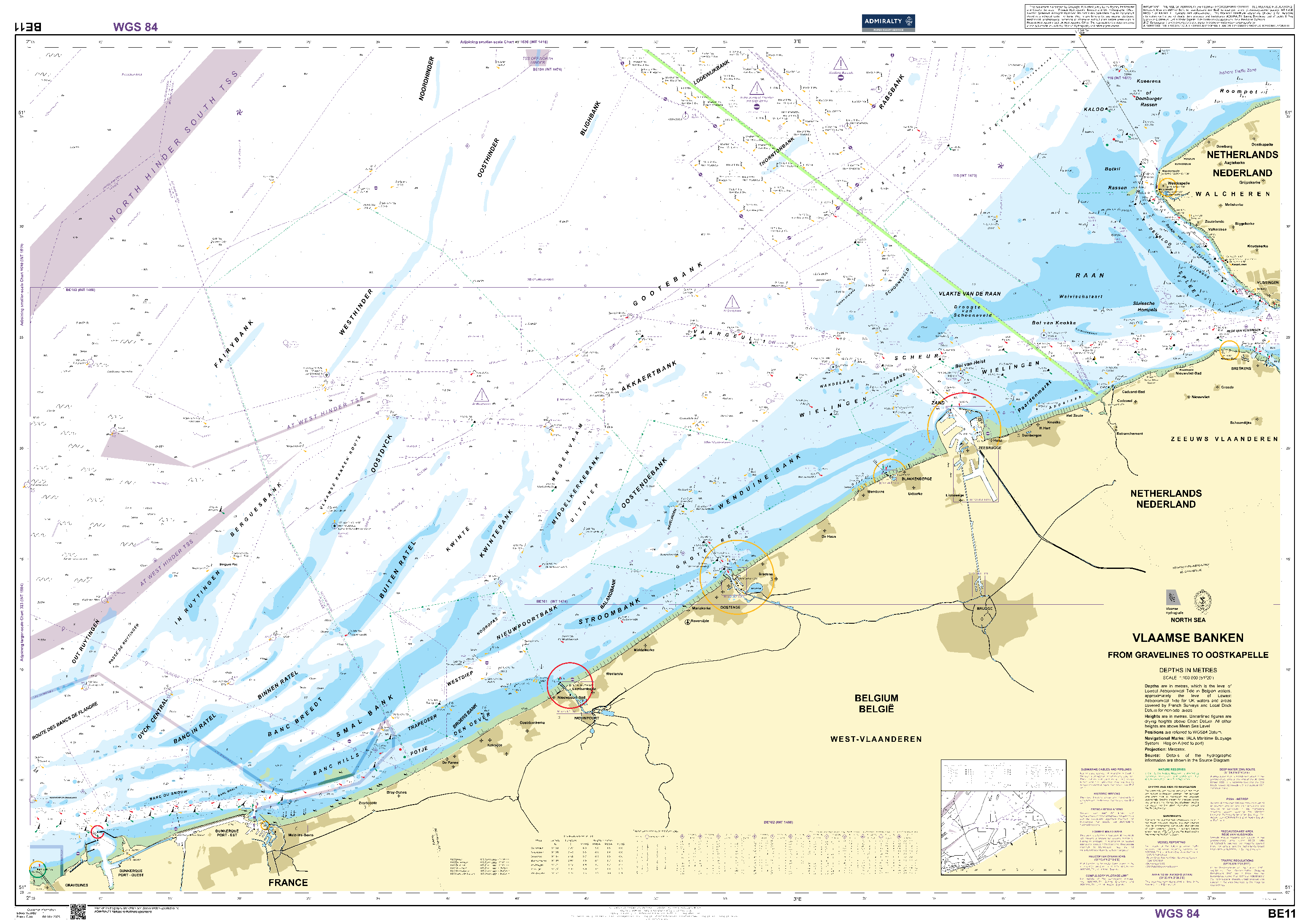 British Admiralty Nautical Chart BE11: Vlaamse Banken from Gravelines to Oostkapelle