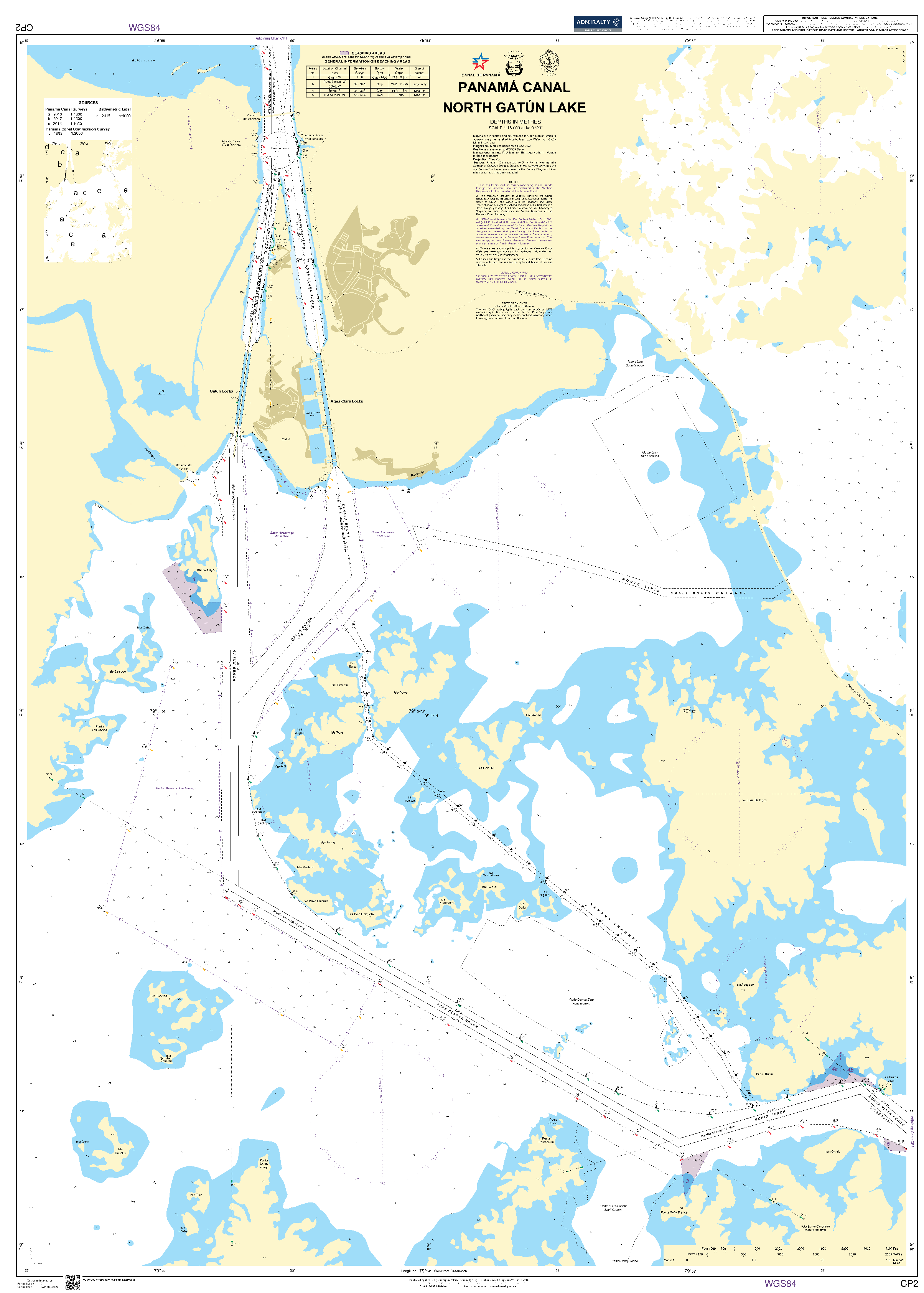 British Admiralty Nautical Chart CP2: Panama Canal North Gatun Lake
