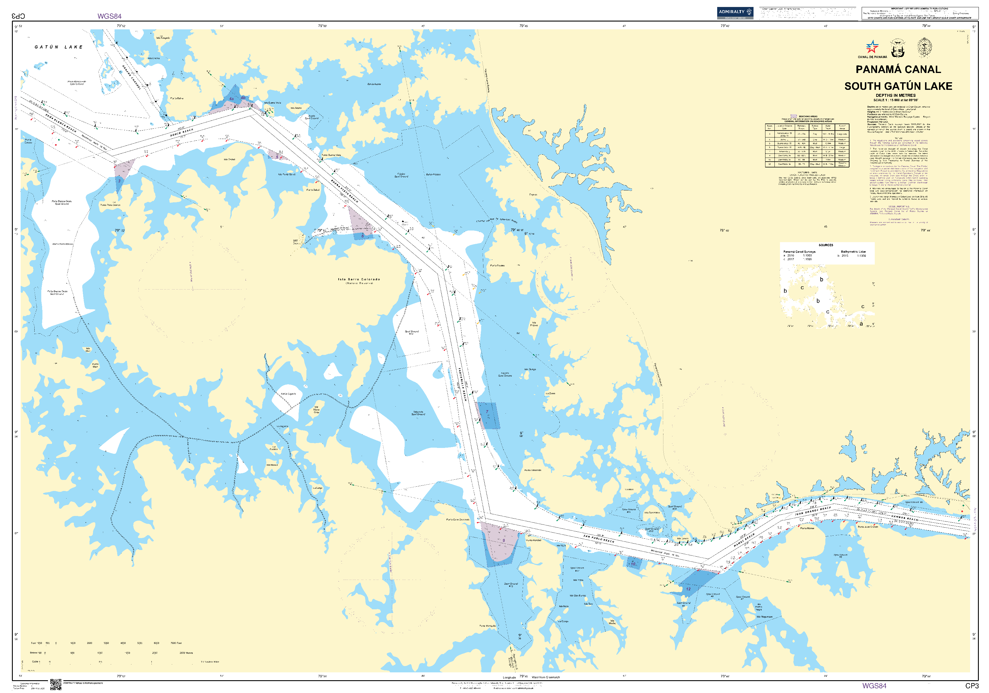 British Admiralty Nautical Chart CP3: Panama Canal South Gatun Lake