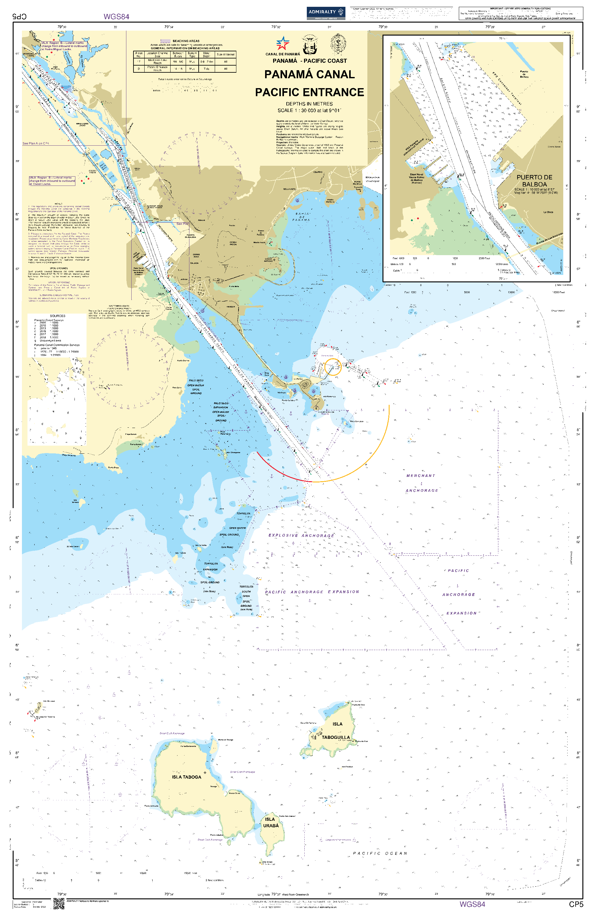 British Admiralty Nautical Chart CP5: Panama Canal Pacific Entrance
