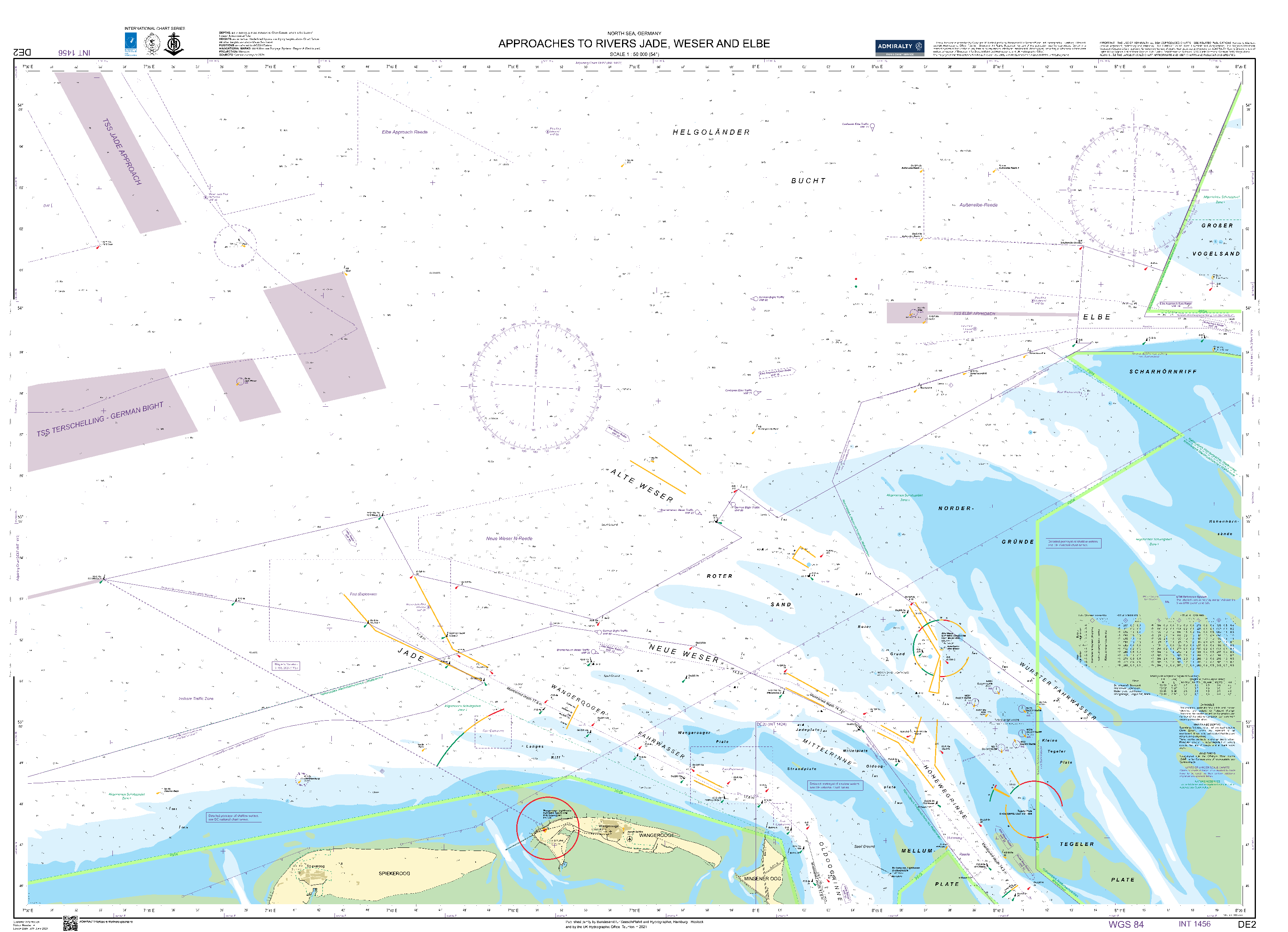 British Admiralty Nautical Chart DE 2: Approaches to Rivers Jade, Weser and Elbe