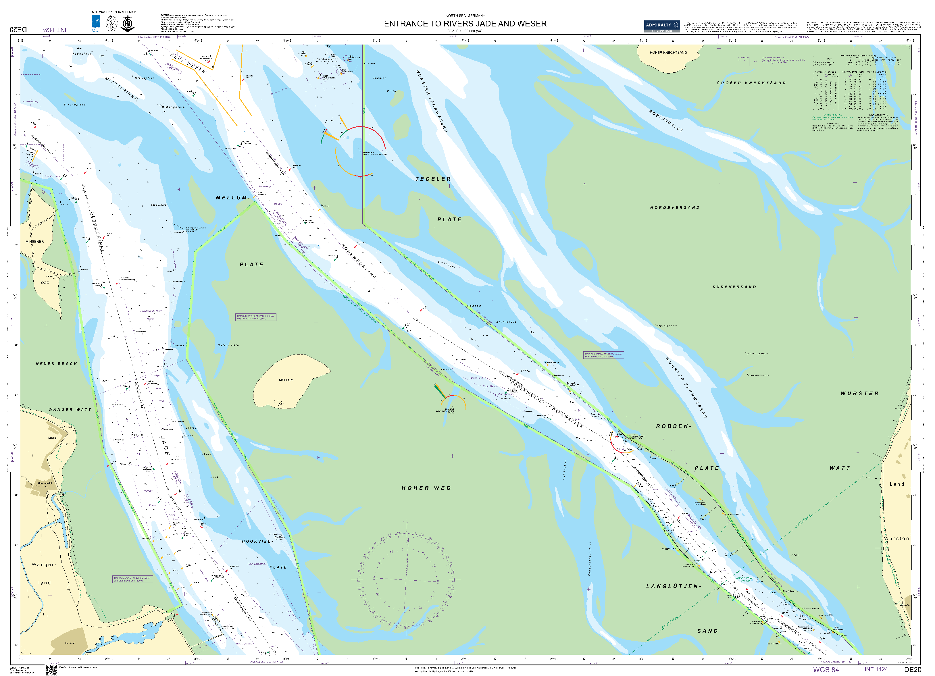 British Admiralty Nautical Chart DE 20: Entrance to the Rivers Jade and Weser