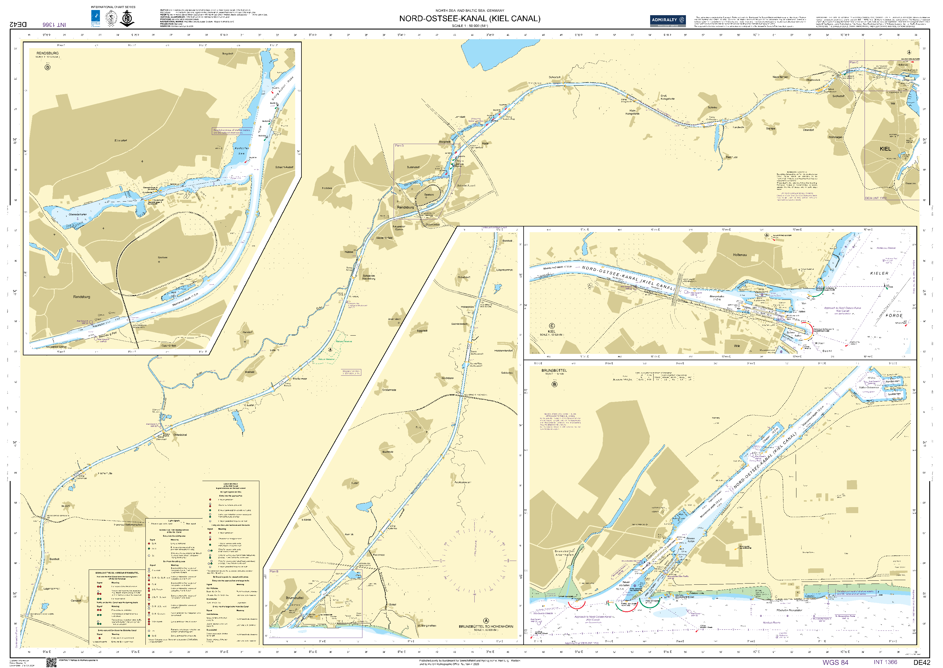 British Admiralty Nautical Chart DE 42: Nord-Ostsee-Kanal (Kiel Canal)