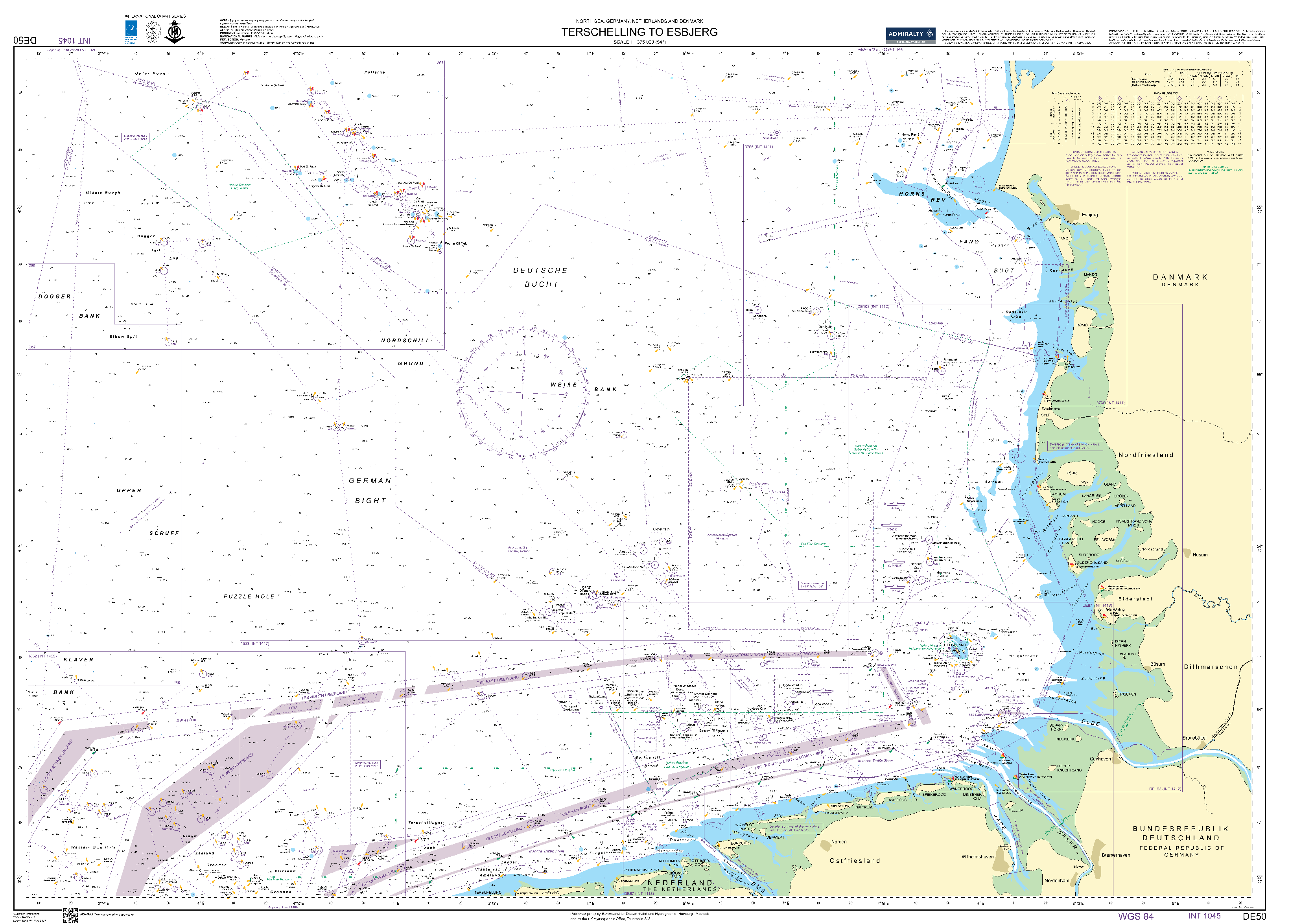 British Admiralty Nautical Chart DE 50: Terschelling to Esbjerg