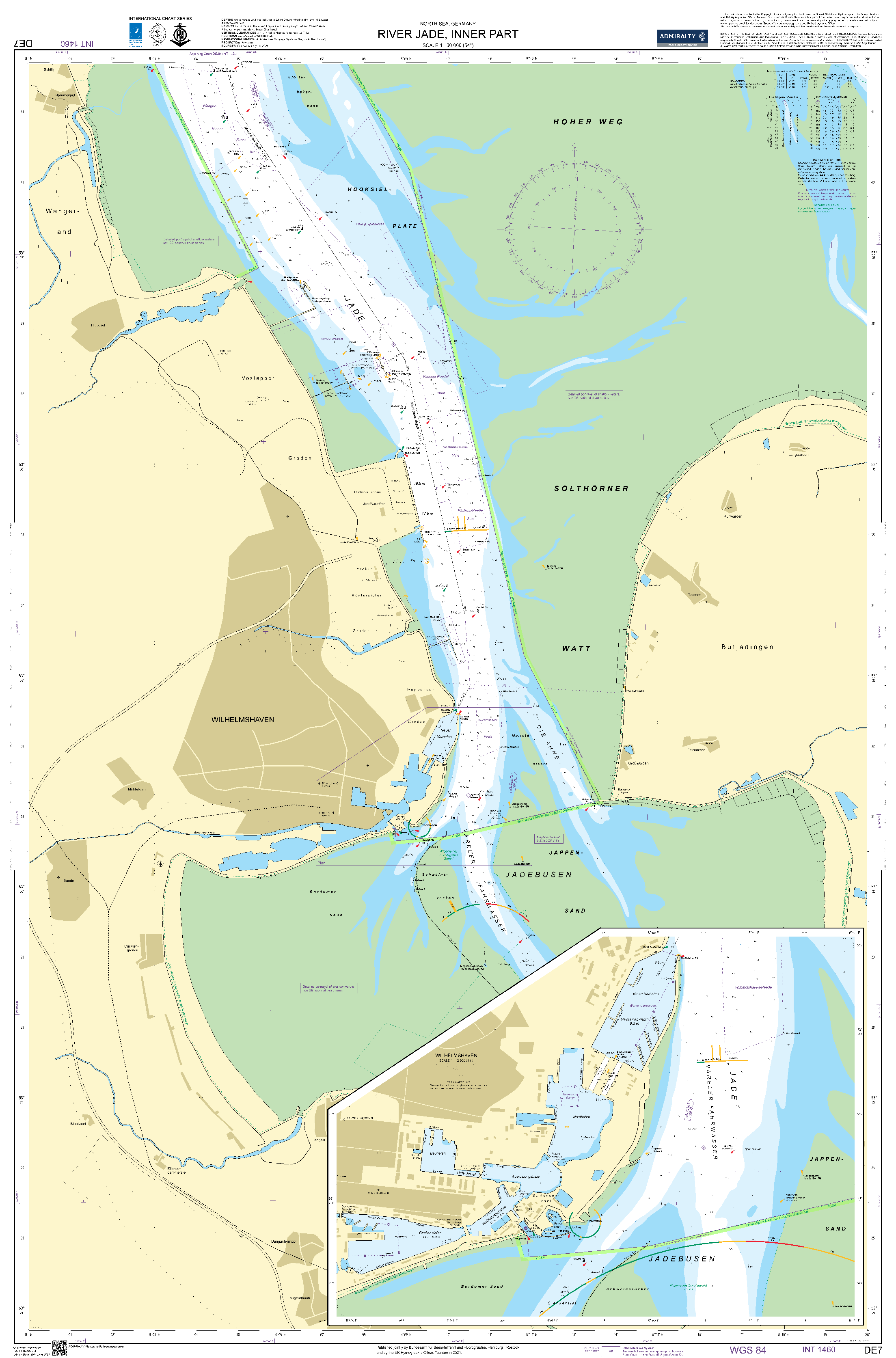 British Admiralty Nautical Chart DE 7: River Jade Inner Part