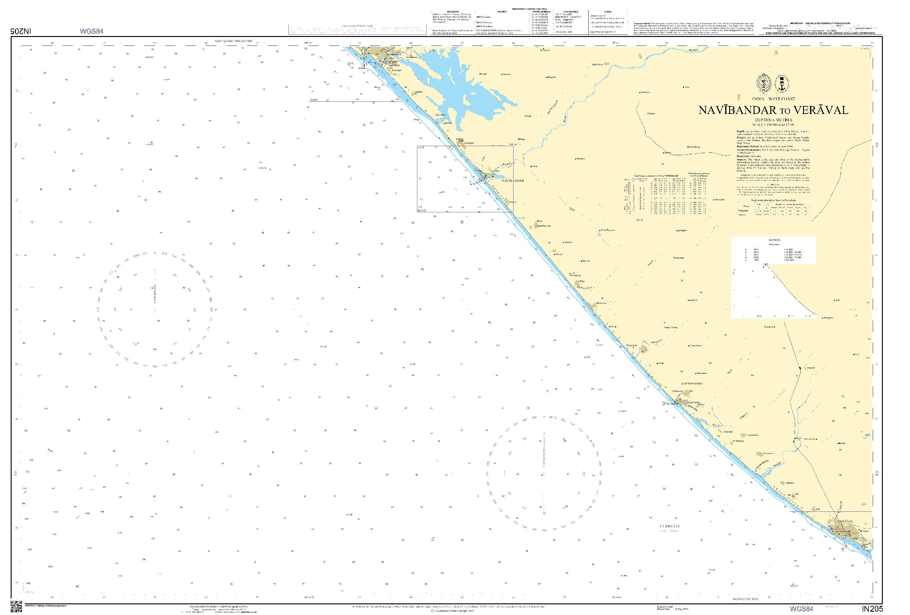 British Admiralty Nautical Chart IN205: Navibandar to Veraval