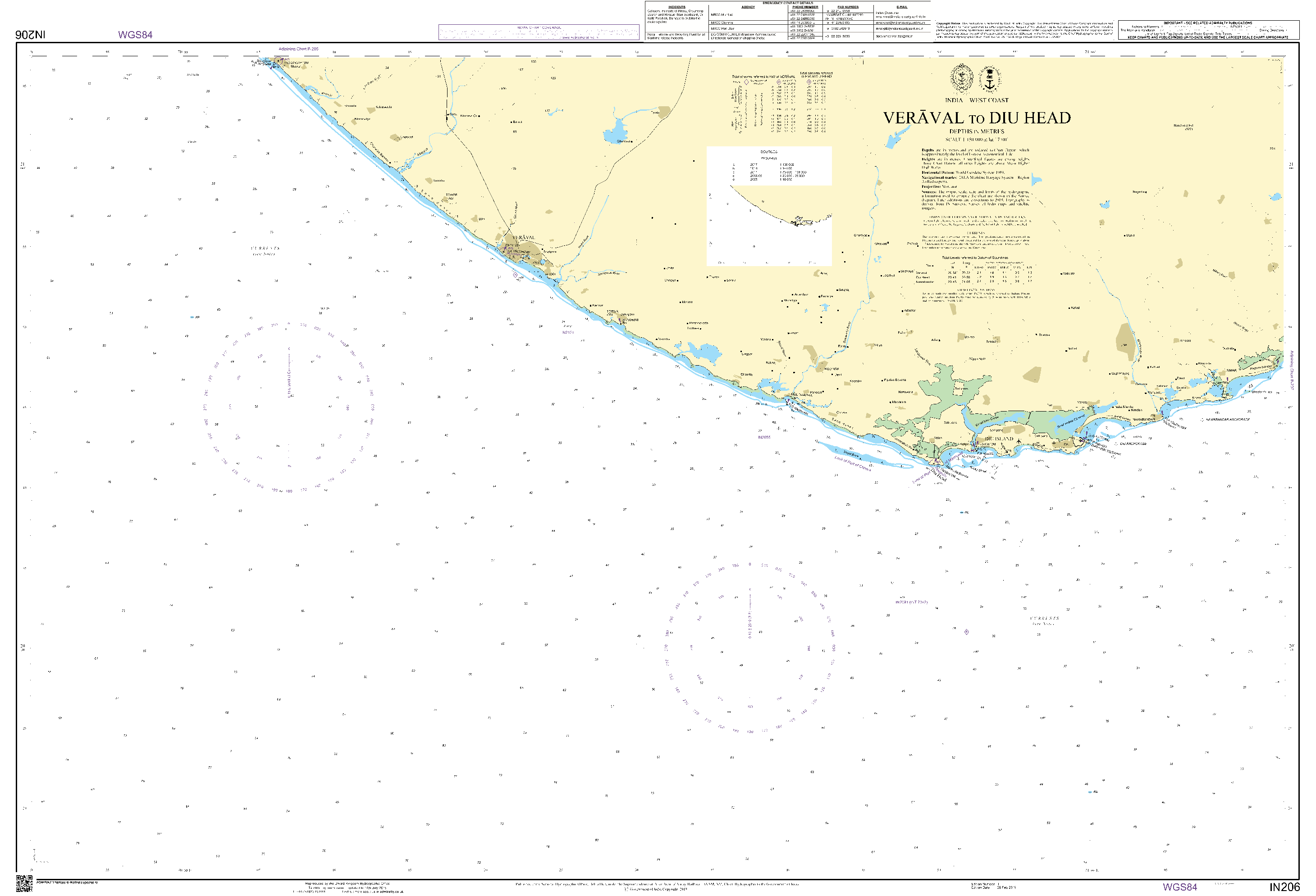 British Admiralty Nautical Chart IN206: Veraval to Diu Head