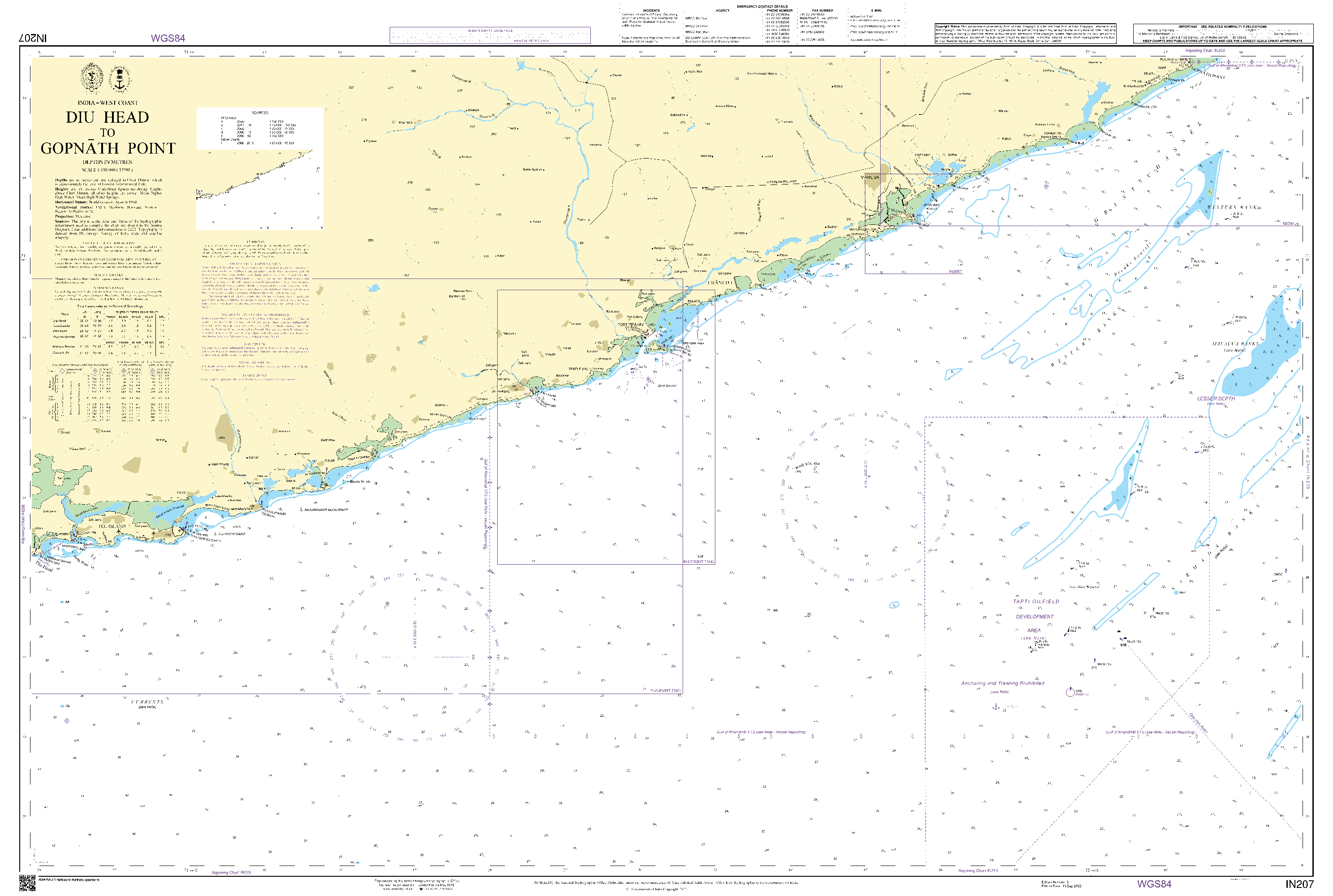 British Admiralty Nautical Chart IN207: Diu Head to Gopnath Point