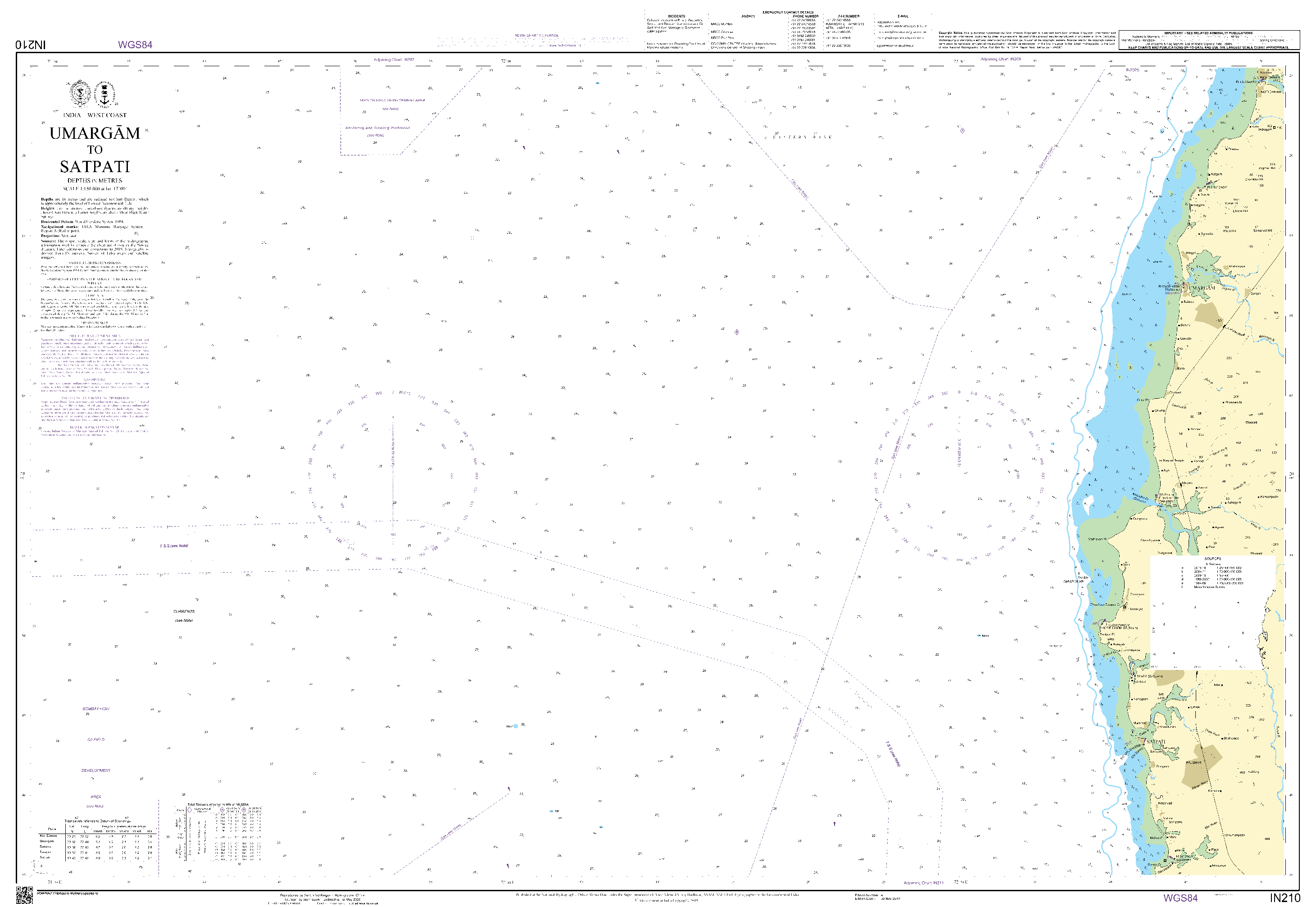 British Admiralty Nautical Chart IN210: Umargam to Satpati