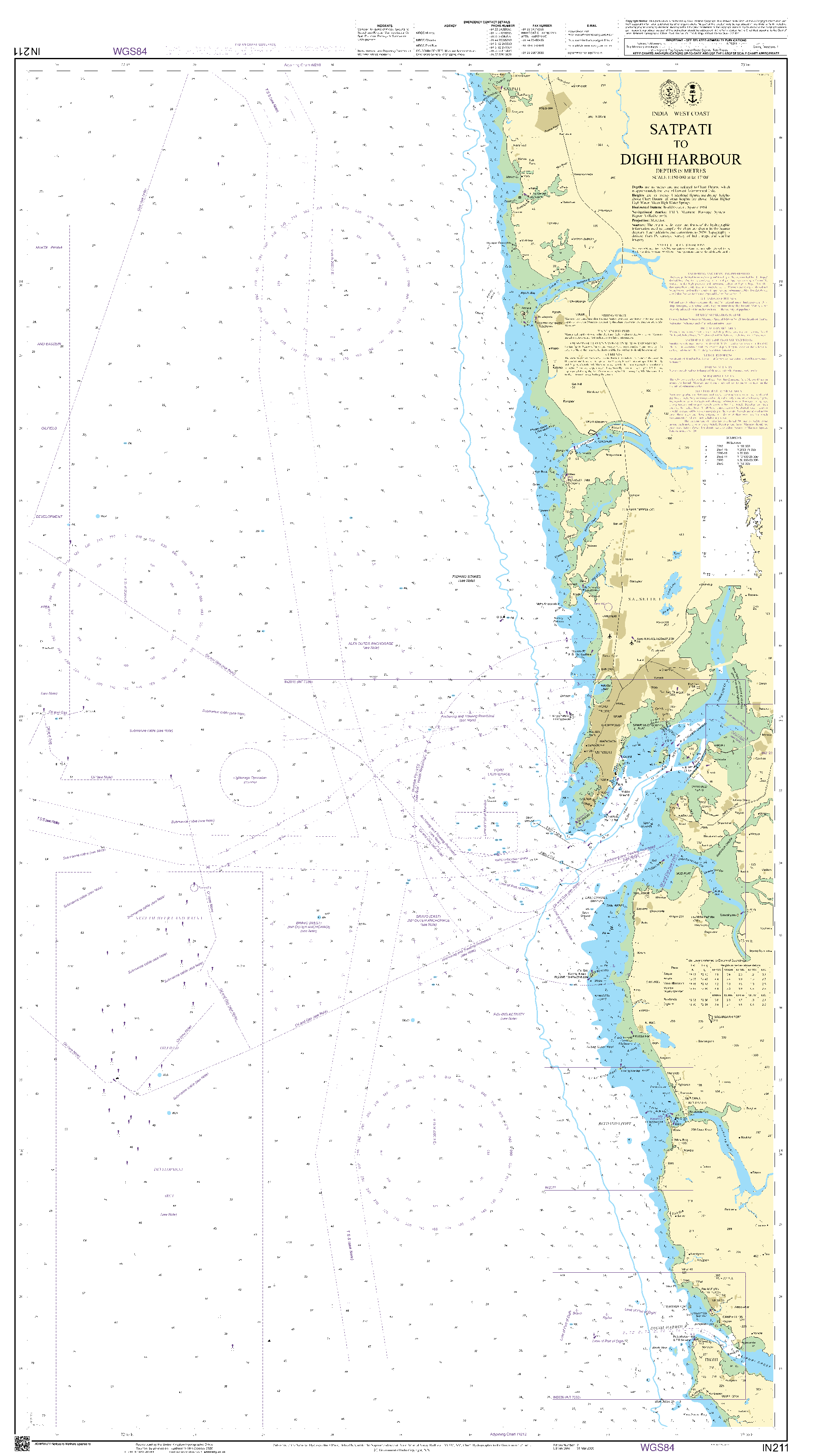 British Admiralty Nautical Chart IN211: Satpati to Dighi Harbour
