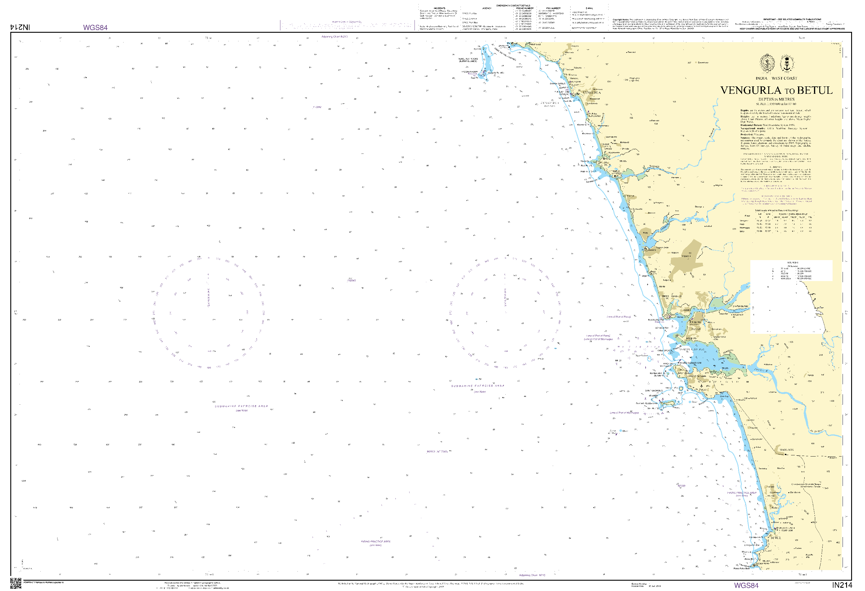 British Admiralty Nautical Chart IN214: Vengurla to Betul