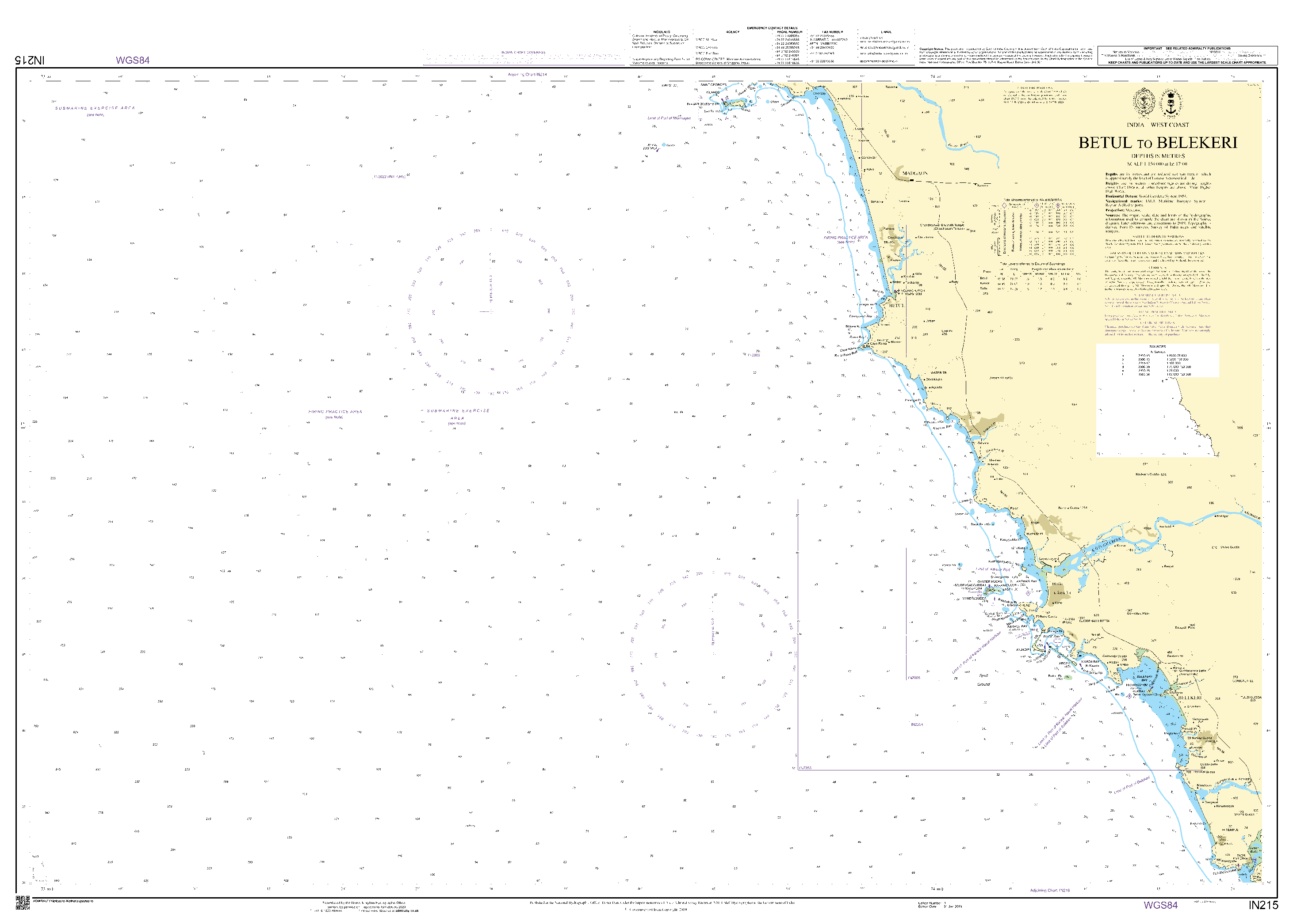 British Admiralty Nautical Chart IN215: Betul to Belekeri