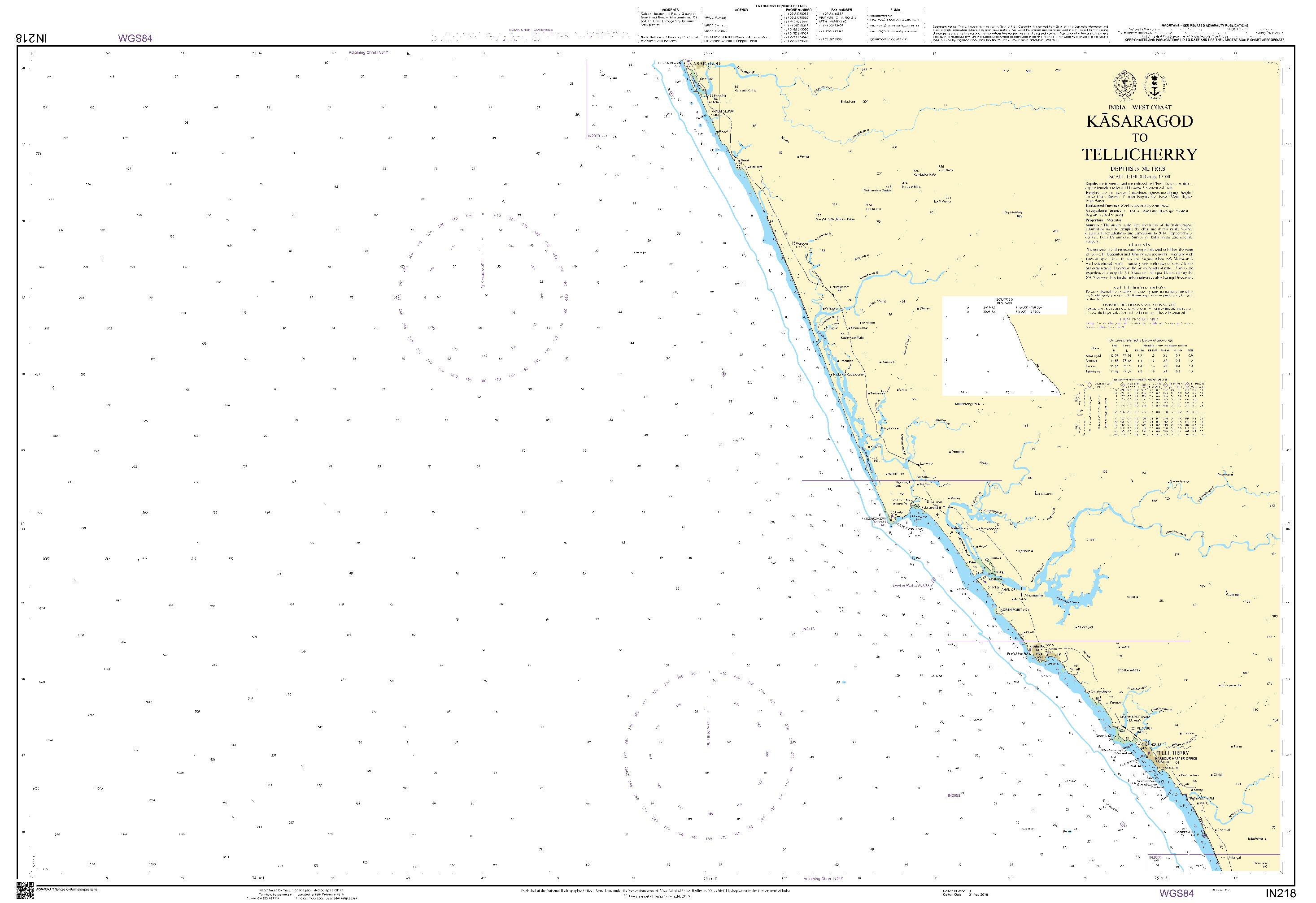 British Admiralty Nautical Chart IN218: Kasaragod to Tellicherry