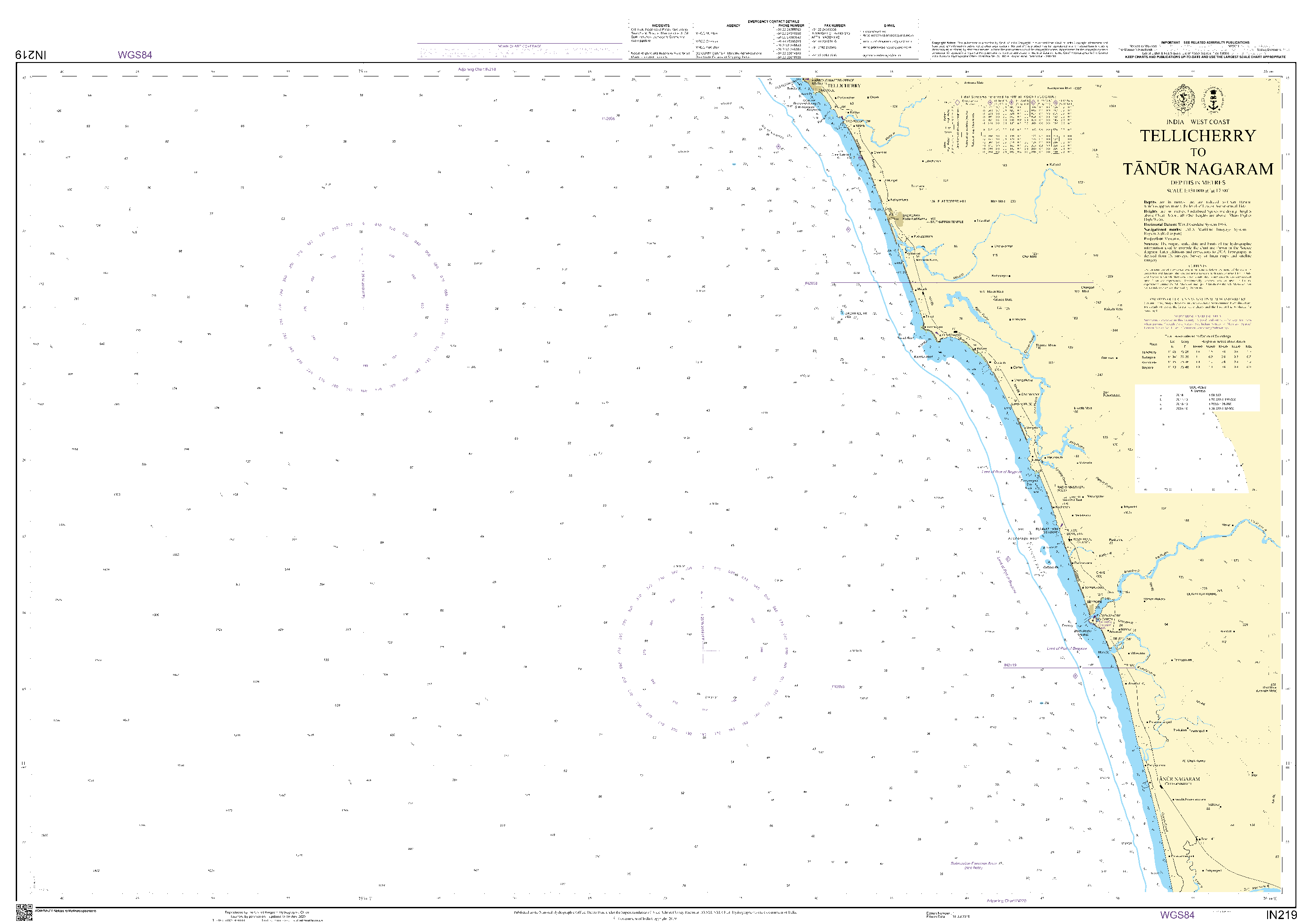 British Admiralty Nautical Chart IN219: Tellicherry to Tanur Nagaram