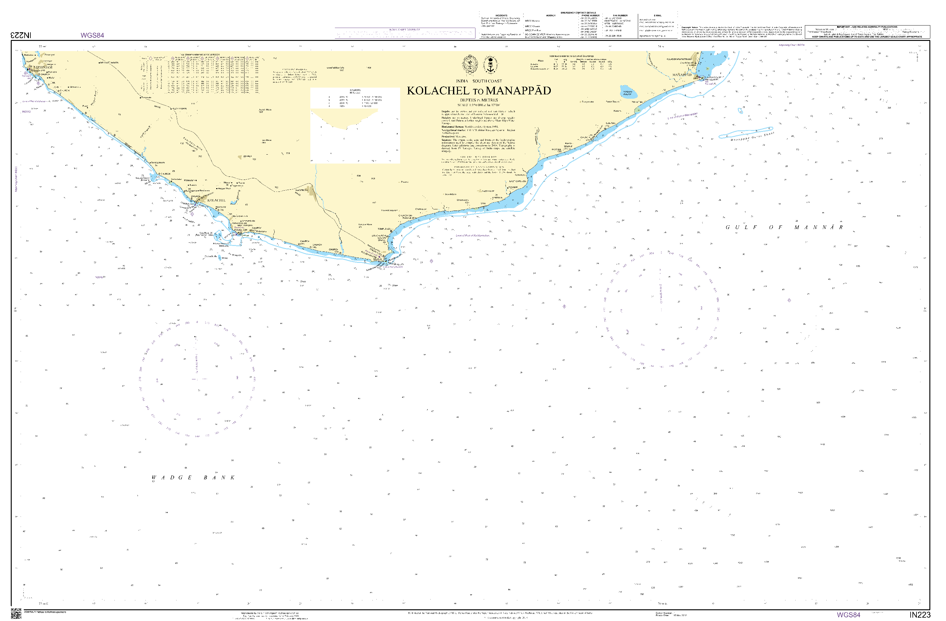 British Admiralty Nautical Chart IN223: Kolachel to Manappad