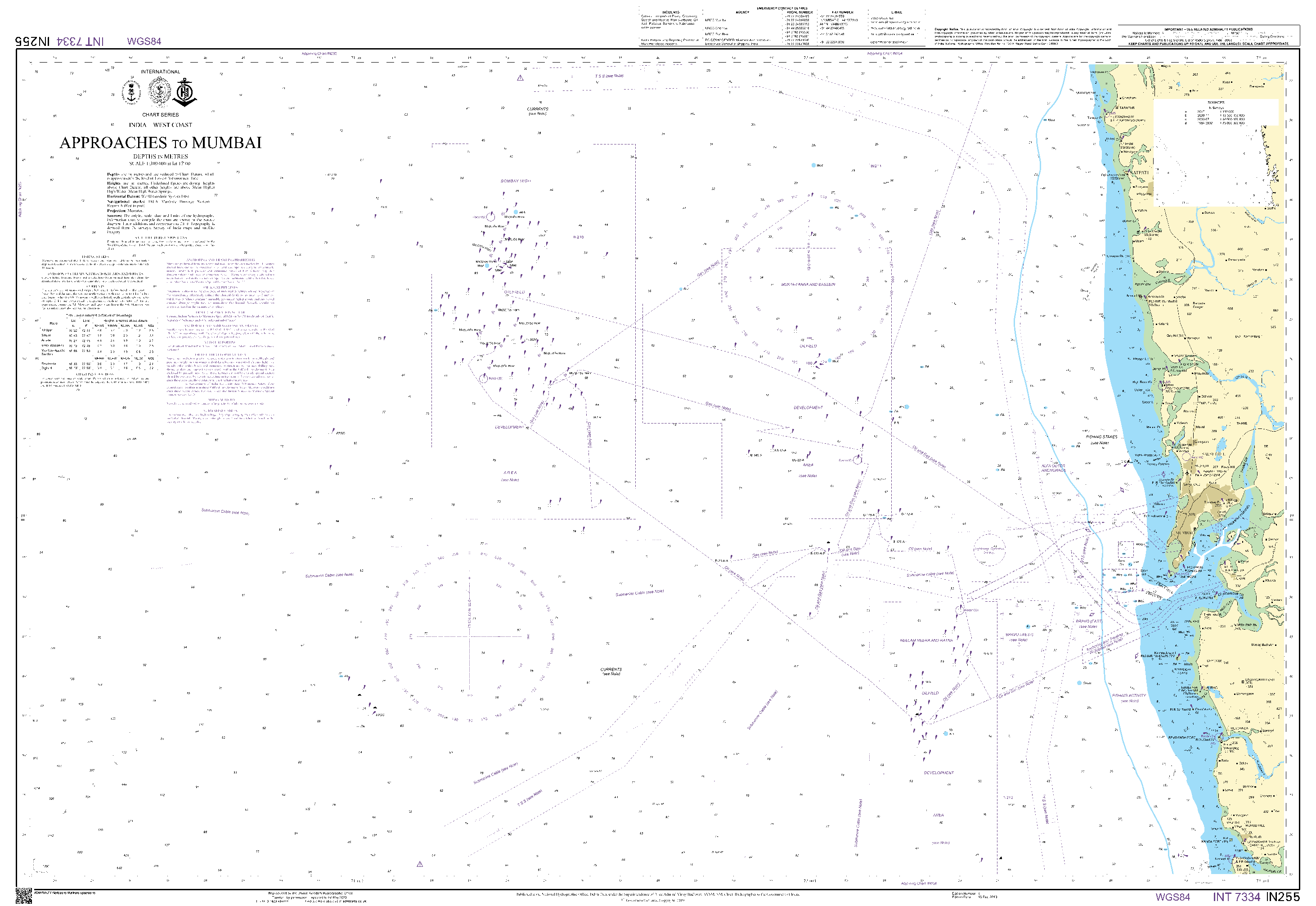 British Admiralty Nautical Chart IN255: Approaches to Mumbai