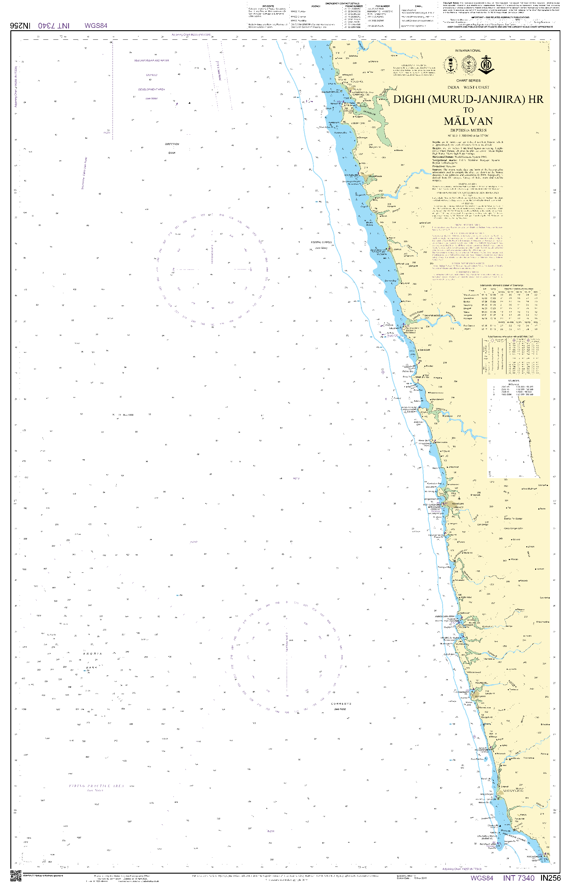 British Admiralty Nautical Chart IN256: Dighi (Murud-Janjira) Hr to Malvan