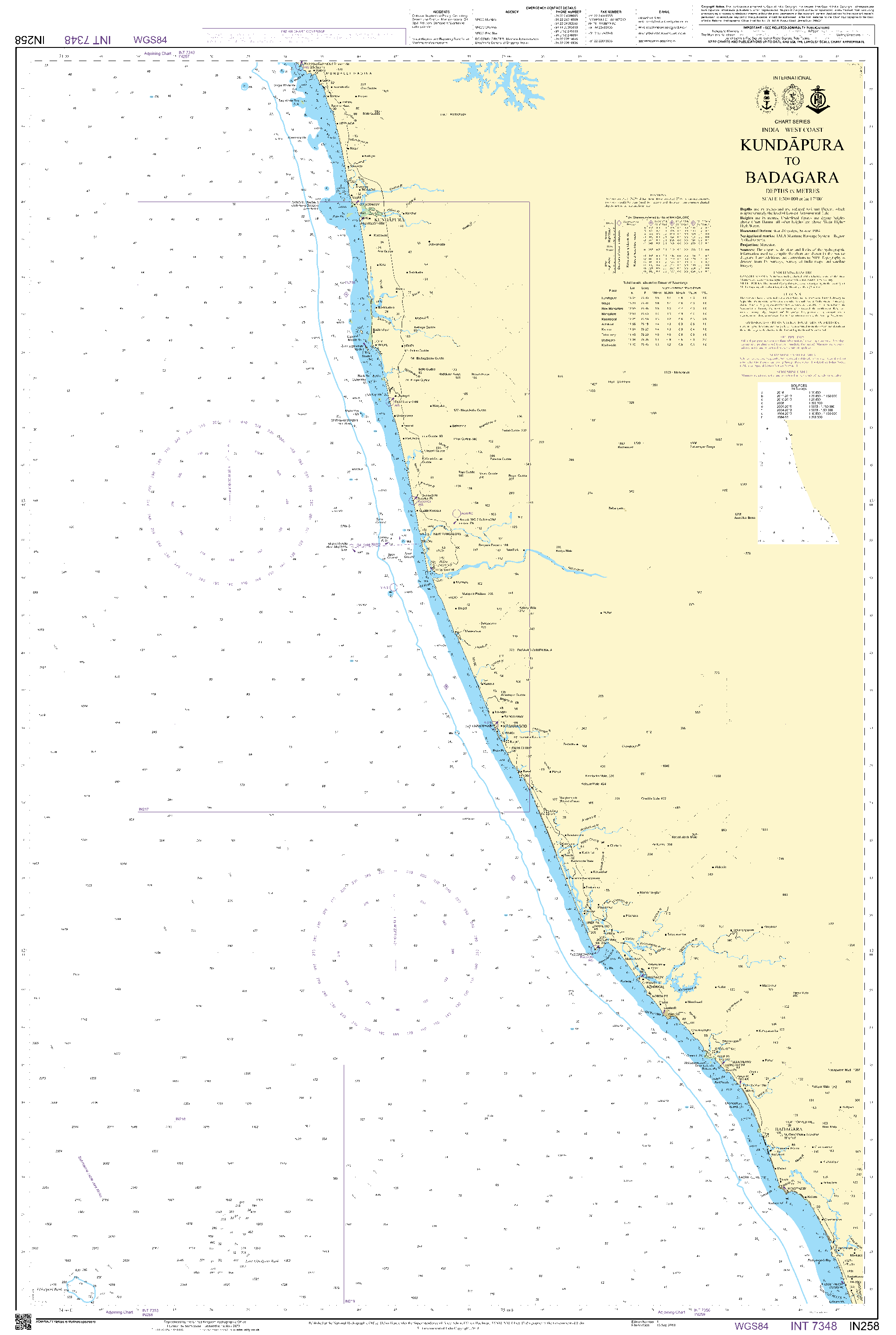 British Admiralty Nautical Chart IN258: Kundapura to Badagara