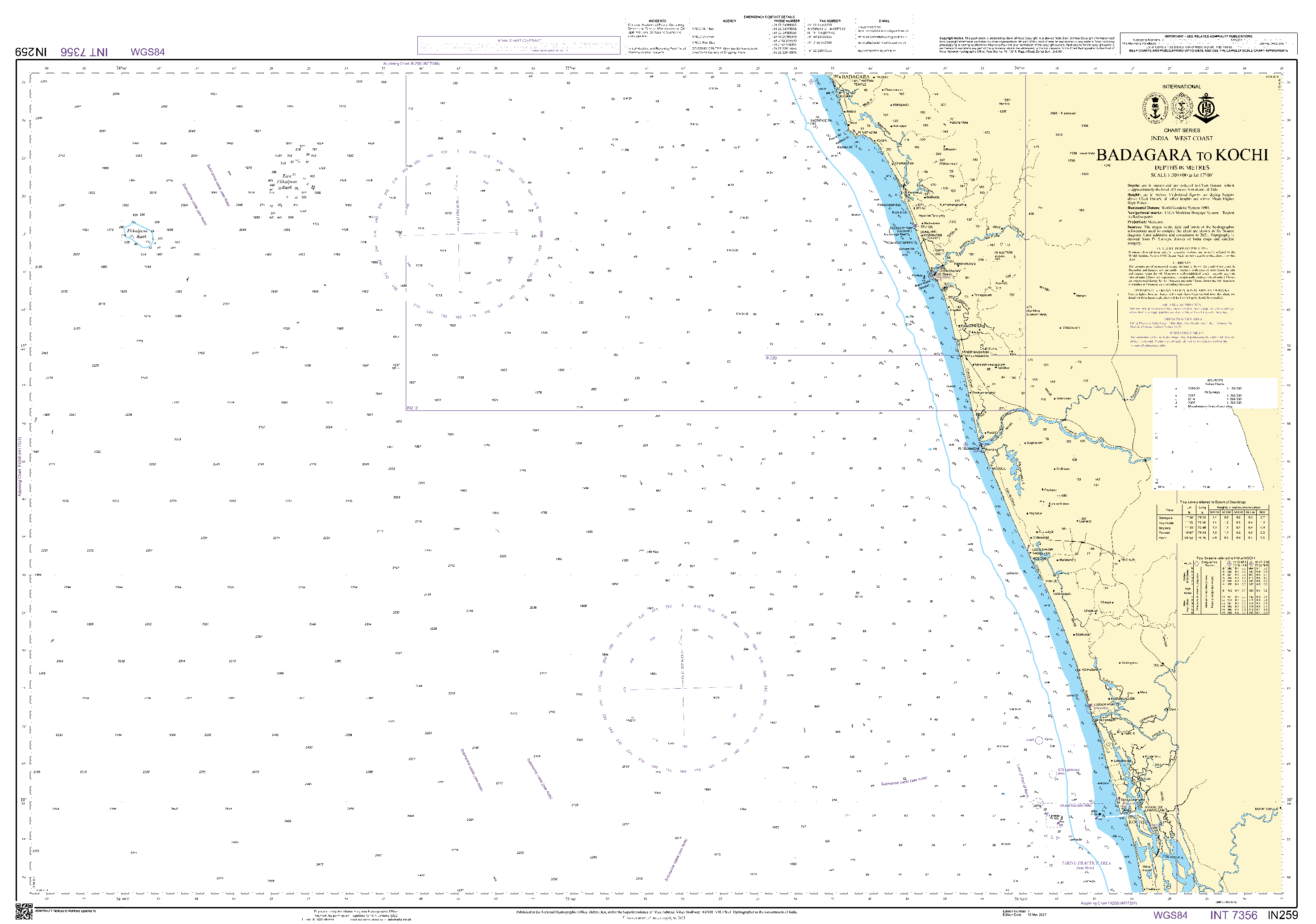 British Admiralty Nautical Chart IN259: Badagara to Kochi