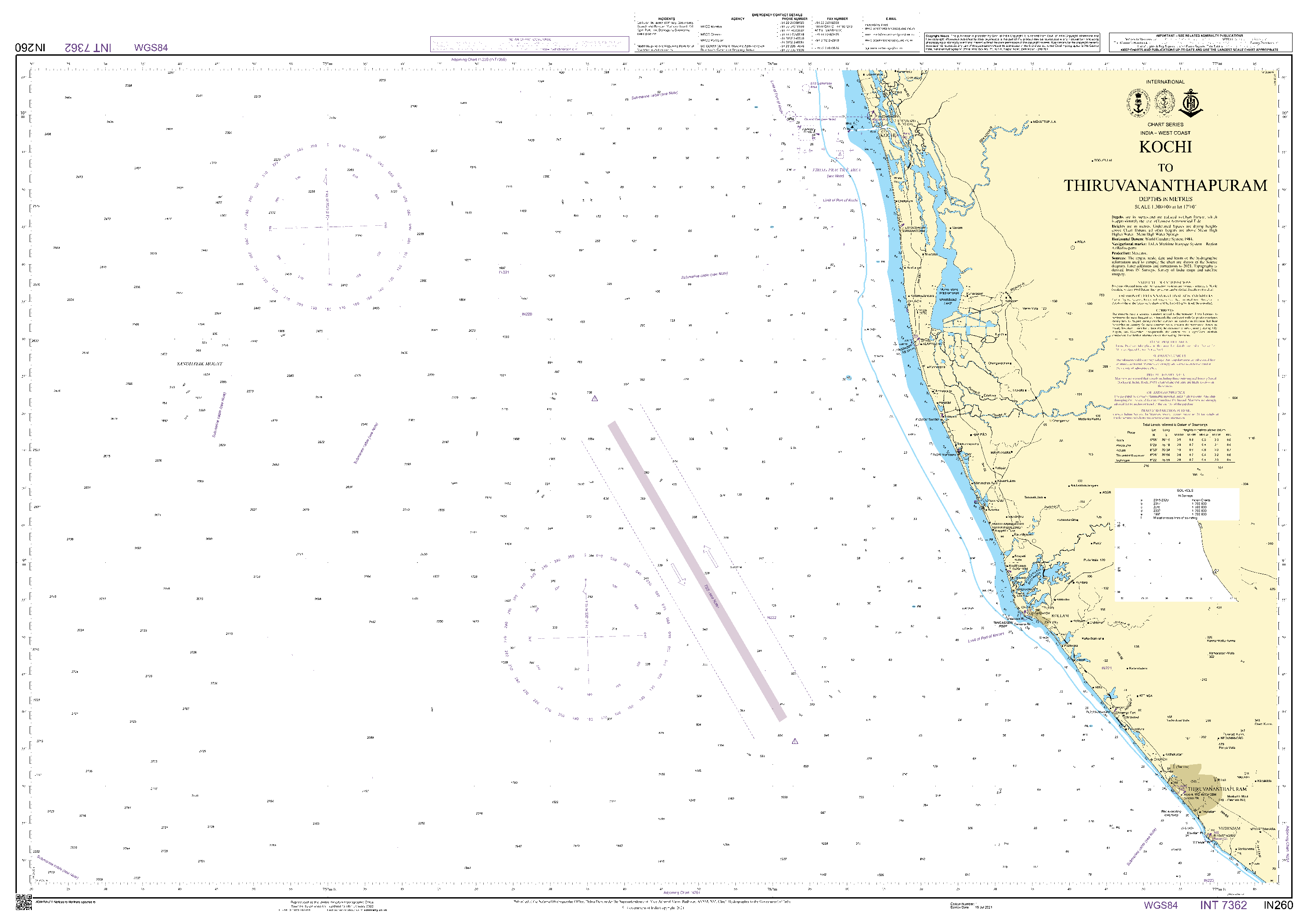 British Admiralty Nautical Chart IN260: Kochi to Kanniyakumari (Cape Comorin)