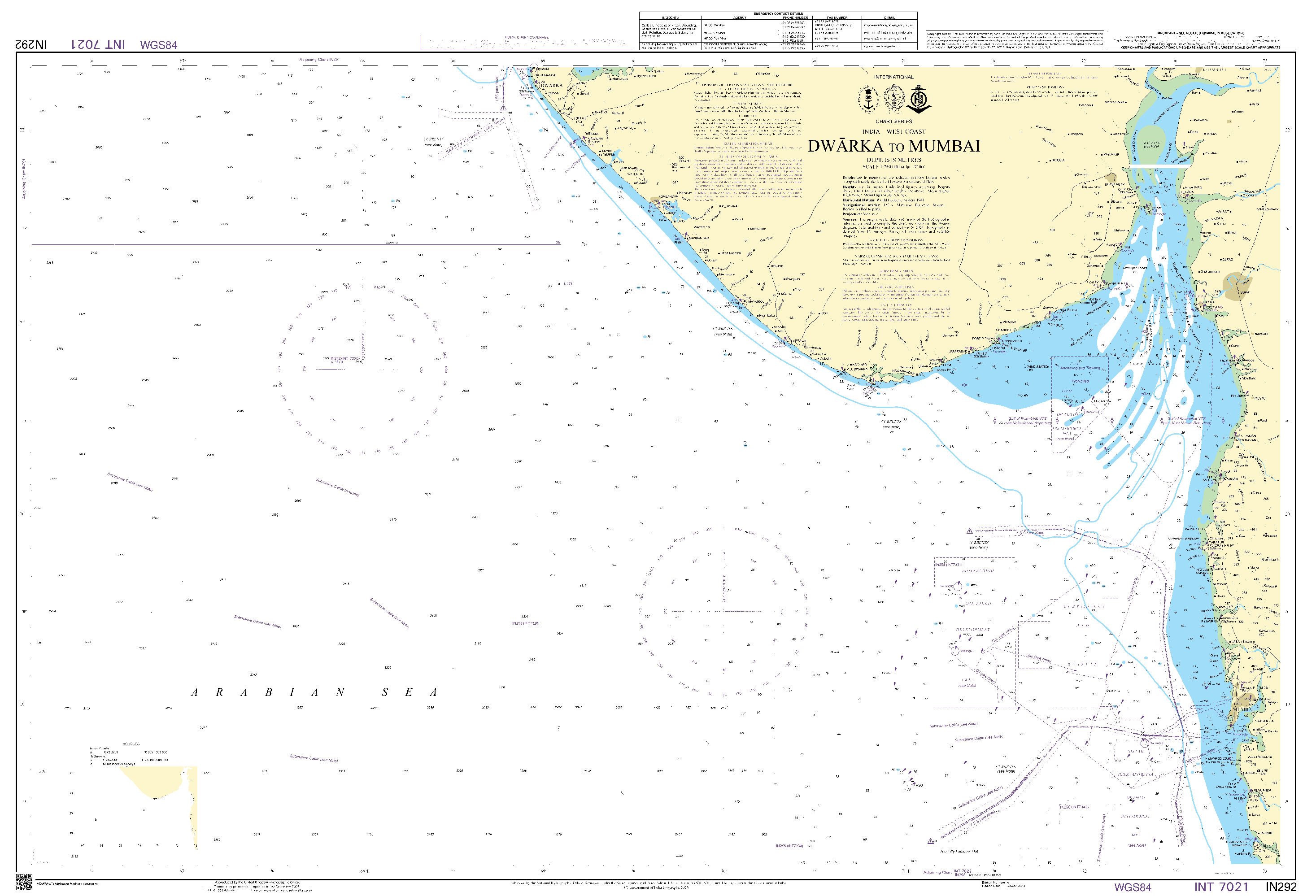 British Admiralty Nautical Chart IN292: Dwarka to Mumbai