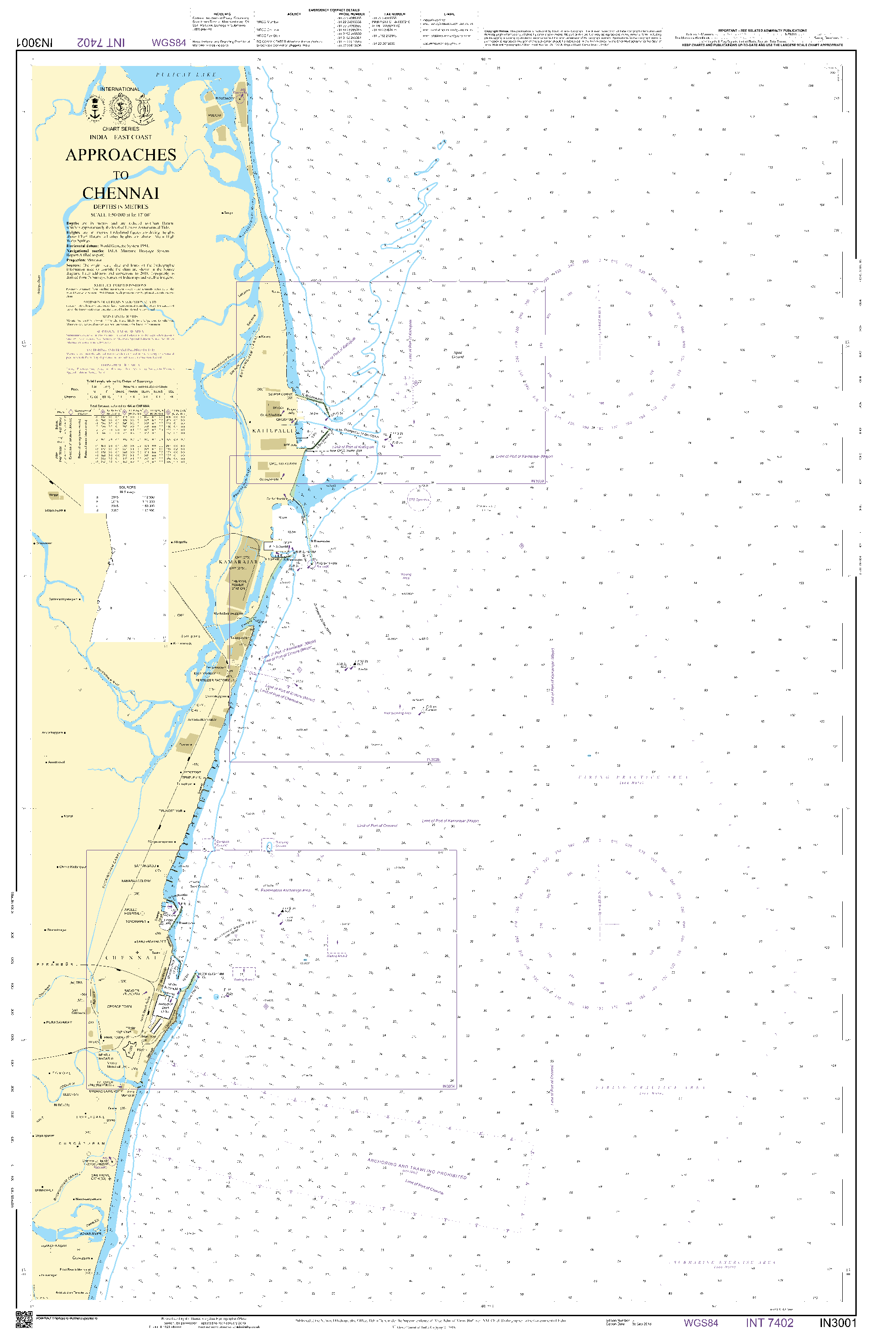 British Admiralty Nautical Chart IN3001: Approaches to Chennai