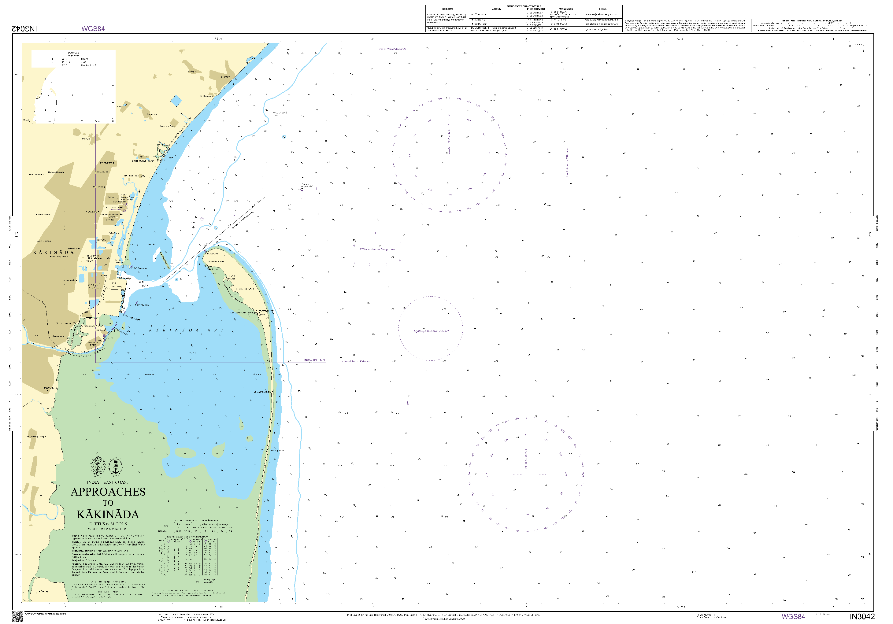 British Admiralty Nautical Chart IN3042: Approaches to Kakinada