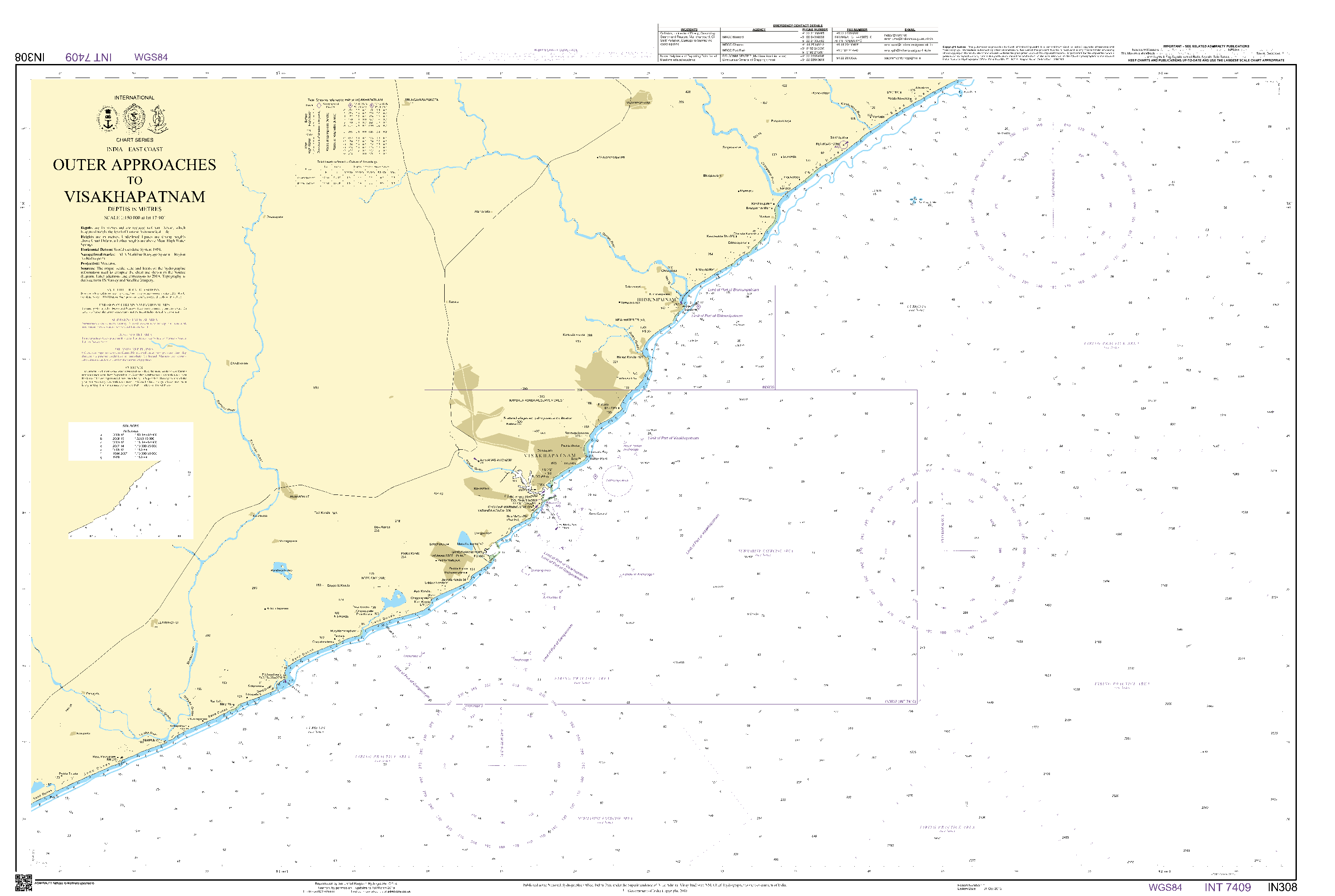 British Admiralty Nautical Chart IN308: Outer Approaches to Visakhapatnam