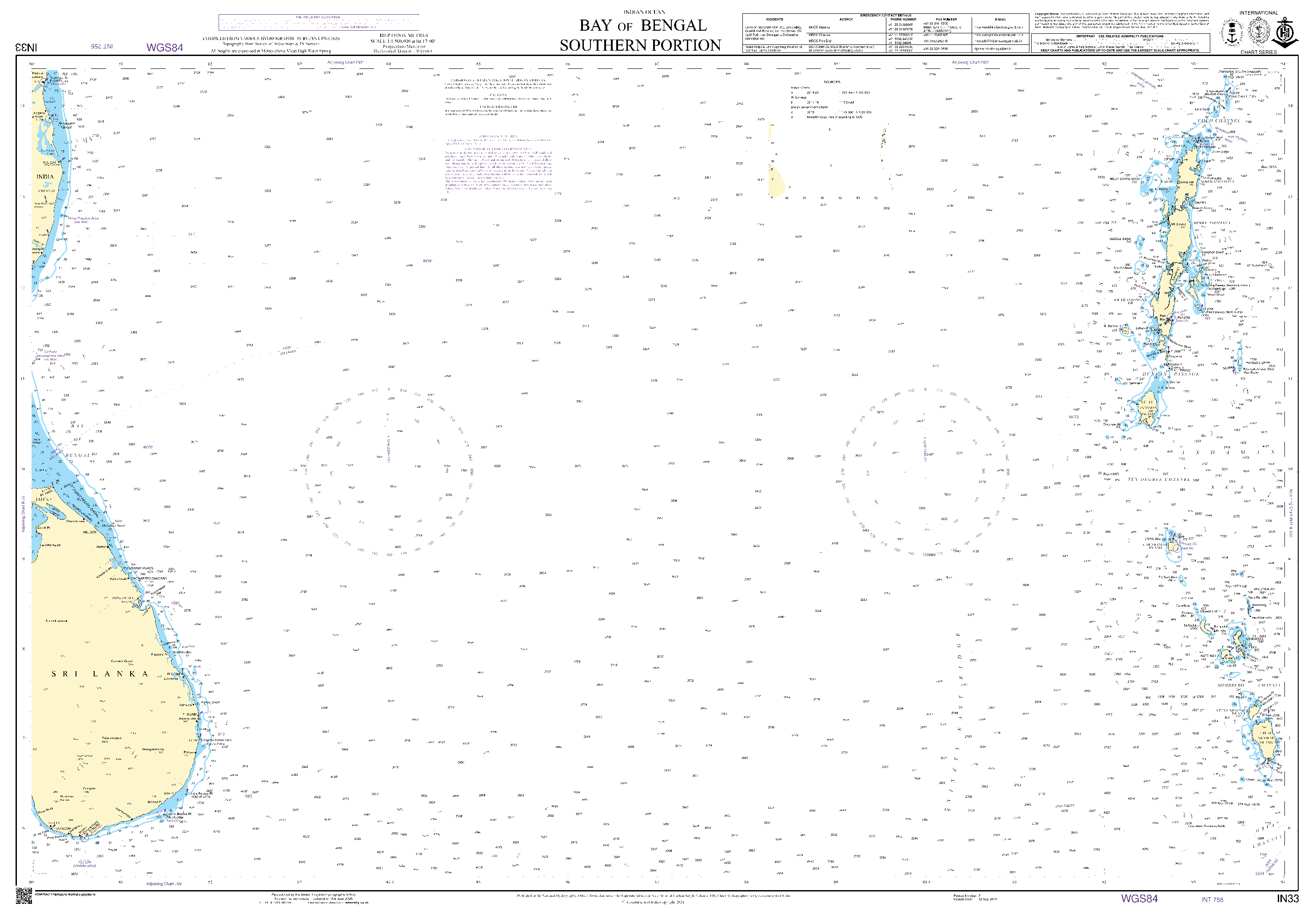 British Admiralty Nautical Chart IN33: Bay of Bengal Southern Portion