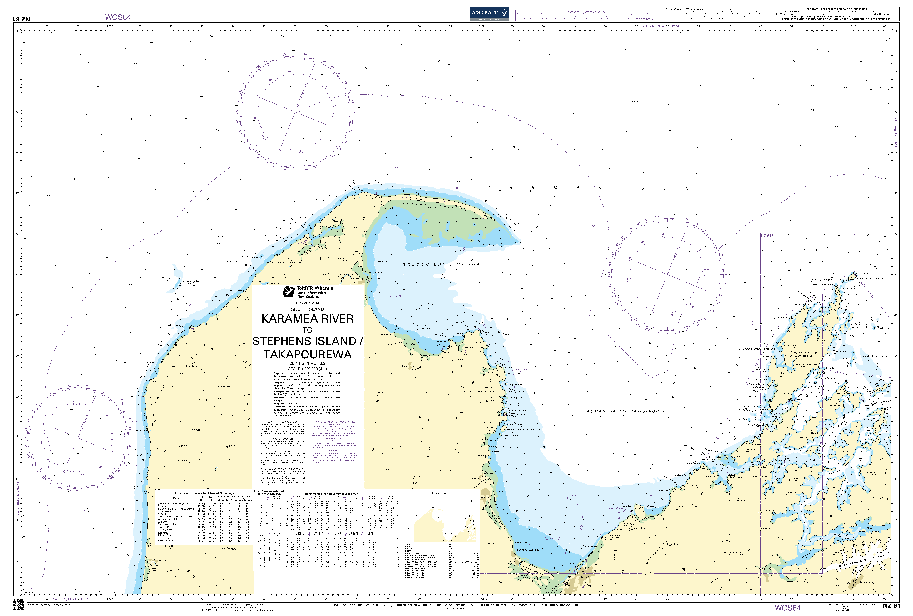 British Admiralty Nautical Chart NZ61: Karamea River to Stephens Island