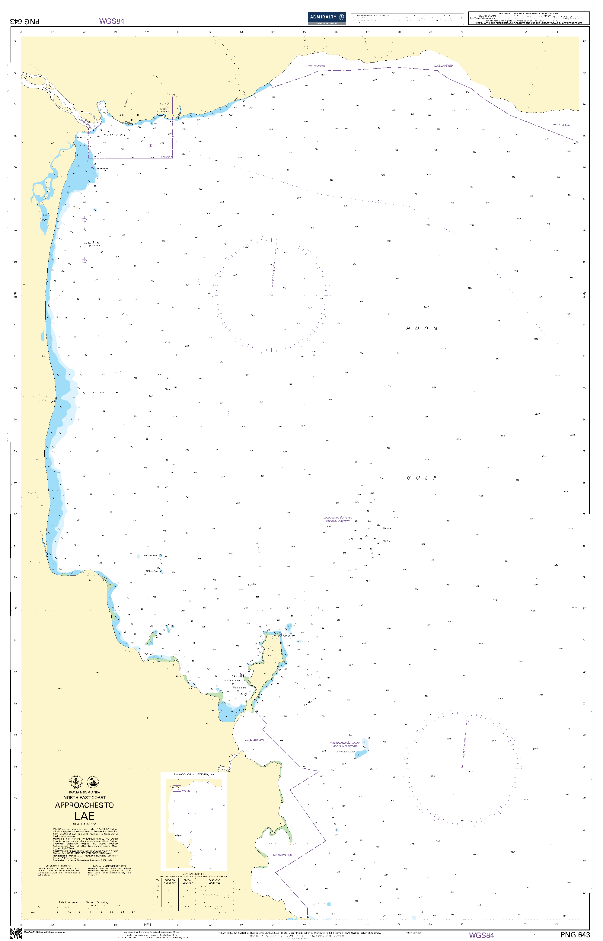 British Admiralty Nautical Chart PNG 643: Approaches to Lae