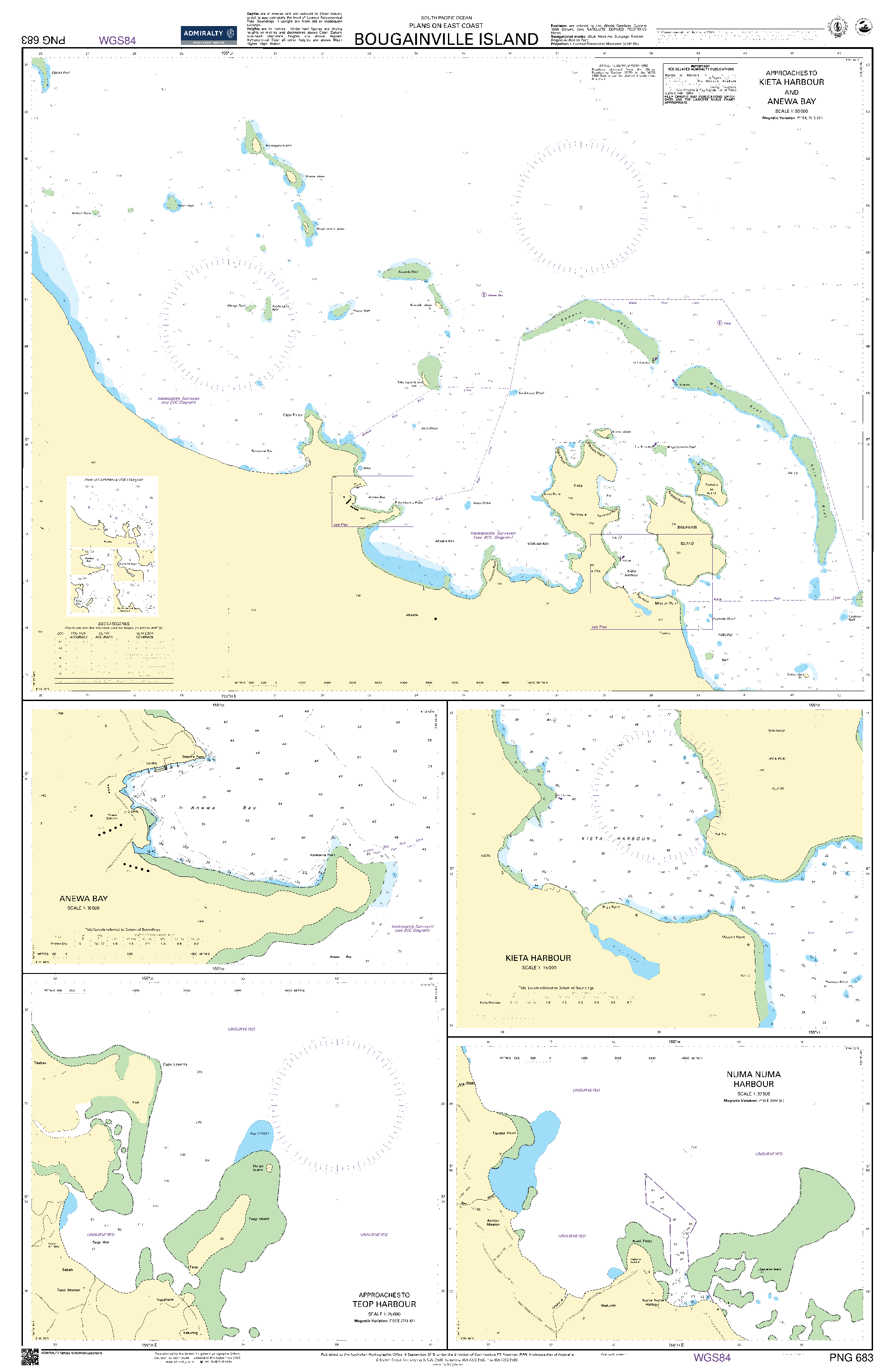 British Admiralty Nautical Chart PNG 683: Plans on East Coast Bougainville Island